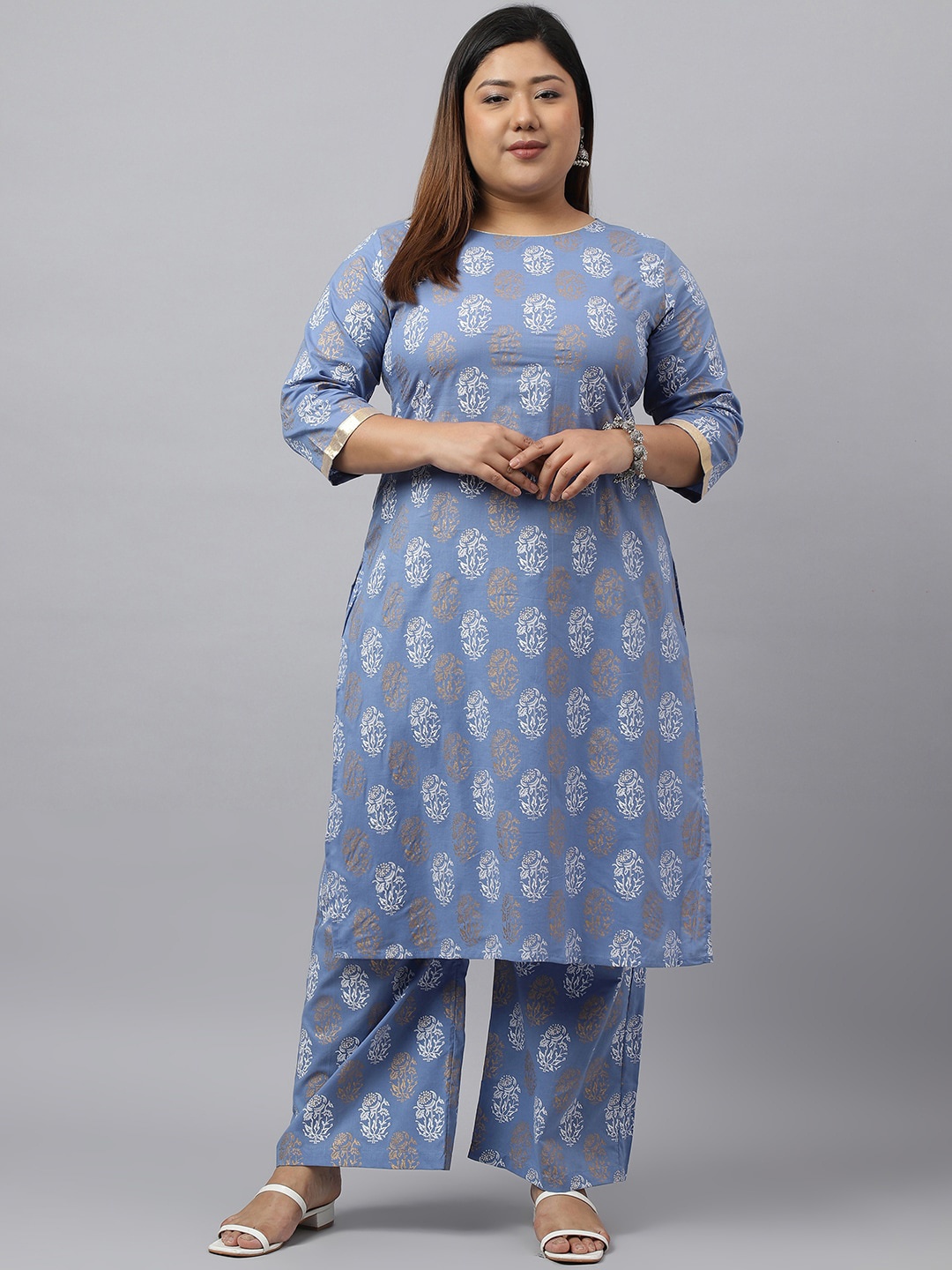 XL LOVE by Janasya Plus Size Ethnic Motifs Printed Pure Cotton Straight Kurta With Palazzo, Blue
XL LOVE by Janasya Plus Size Ethnic Motifs Printed Pure Cotton Straight Kurta With Palazzo, Blue