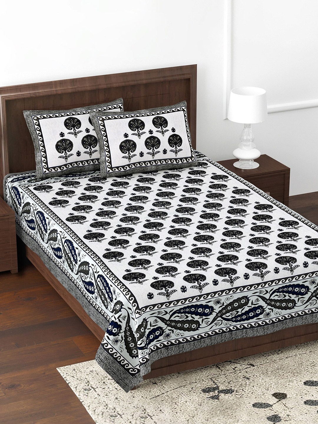 JAIPUR FABRIC White & Grey Ethnic Motifs Cotton 180 TC Single Bedsheet & 2 Pillow Covers
JAIPUR FABRIC White & Grey Ethnic Motifs Cotton 180 TC Single Bedsheet & 2 Pillow Covers