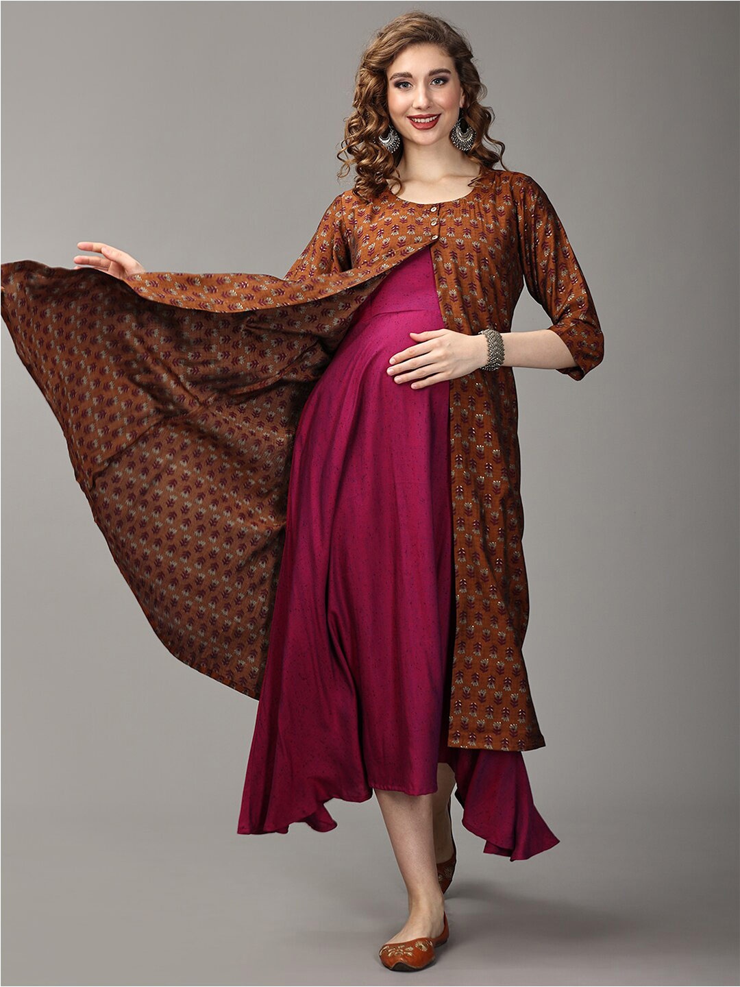 The Mom Store Round Neck Sleeveless Cotton Maternity Ethnic Dress With Shrug, Magenta
The Mom Store Round Neck Sleeveless Cotton Maternity Ethnic Dress With Shrug, Magenta