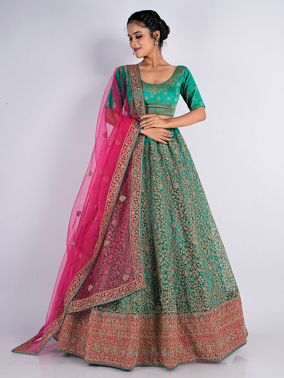 HALFSAREE STUDIO Embroidered Net Semi-Stitched Lehenga & Unstitched Blouse With Dupatta, Green
HALFSAREE STUDIO Embroidered Net Semi-Stitched Lehenga & Unstitched Blouse With Dupatta, Green