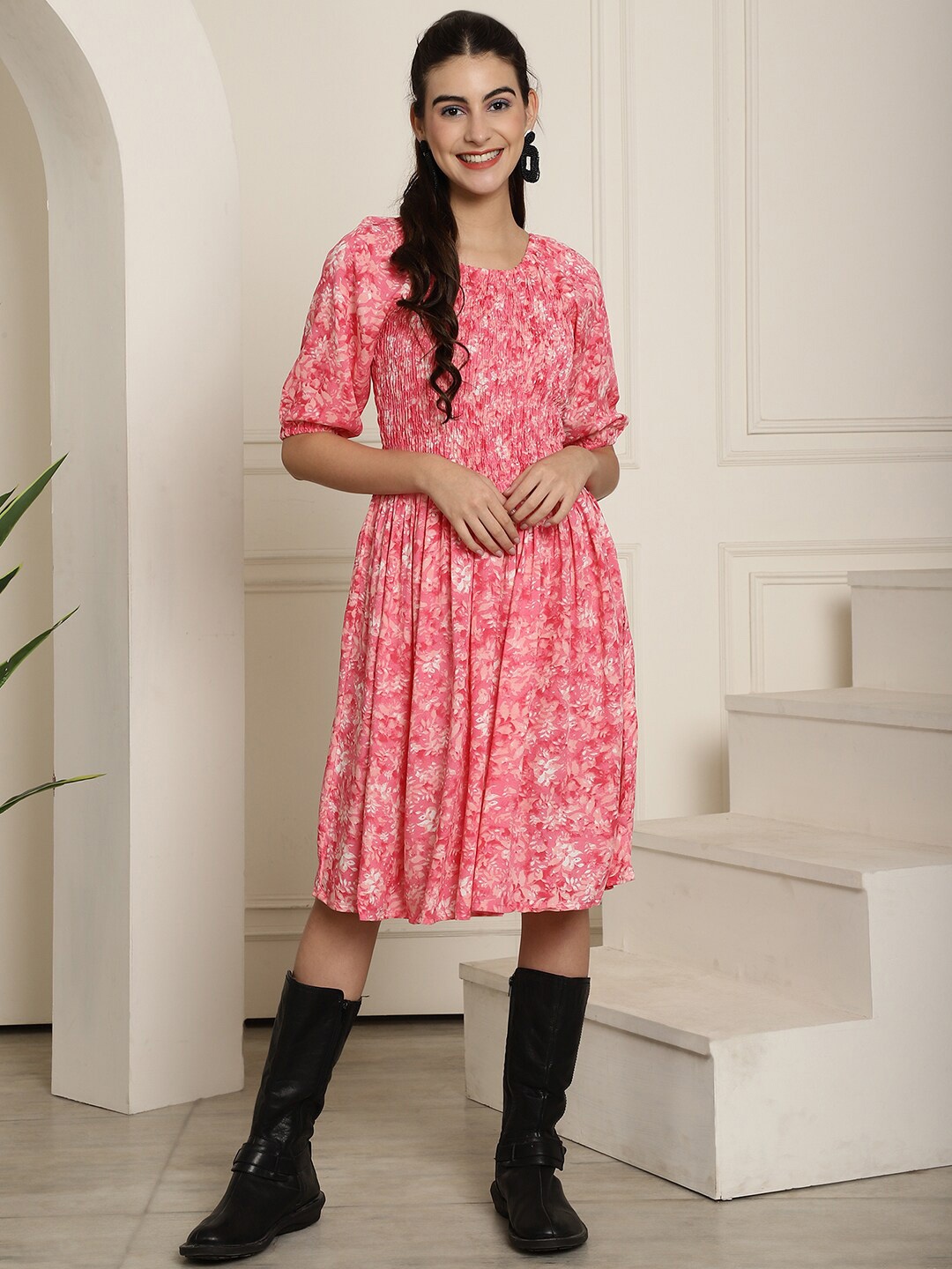 Aawari Floral Printed Square Neck Puff Sleeves Gathered Detailed Fit & Flare Dress, Pink
Aawari Floral Printed Square Neck Puff Sleeves Gathered Detailed Fit & Flare Dress, Pink