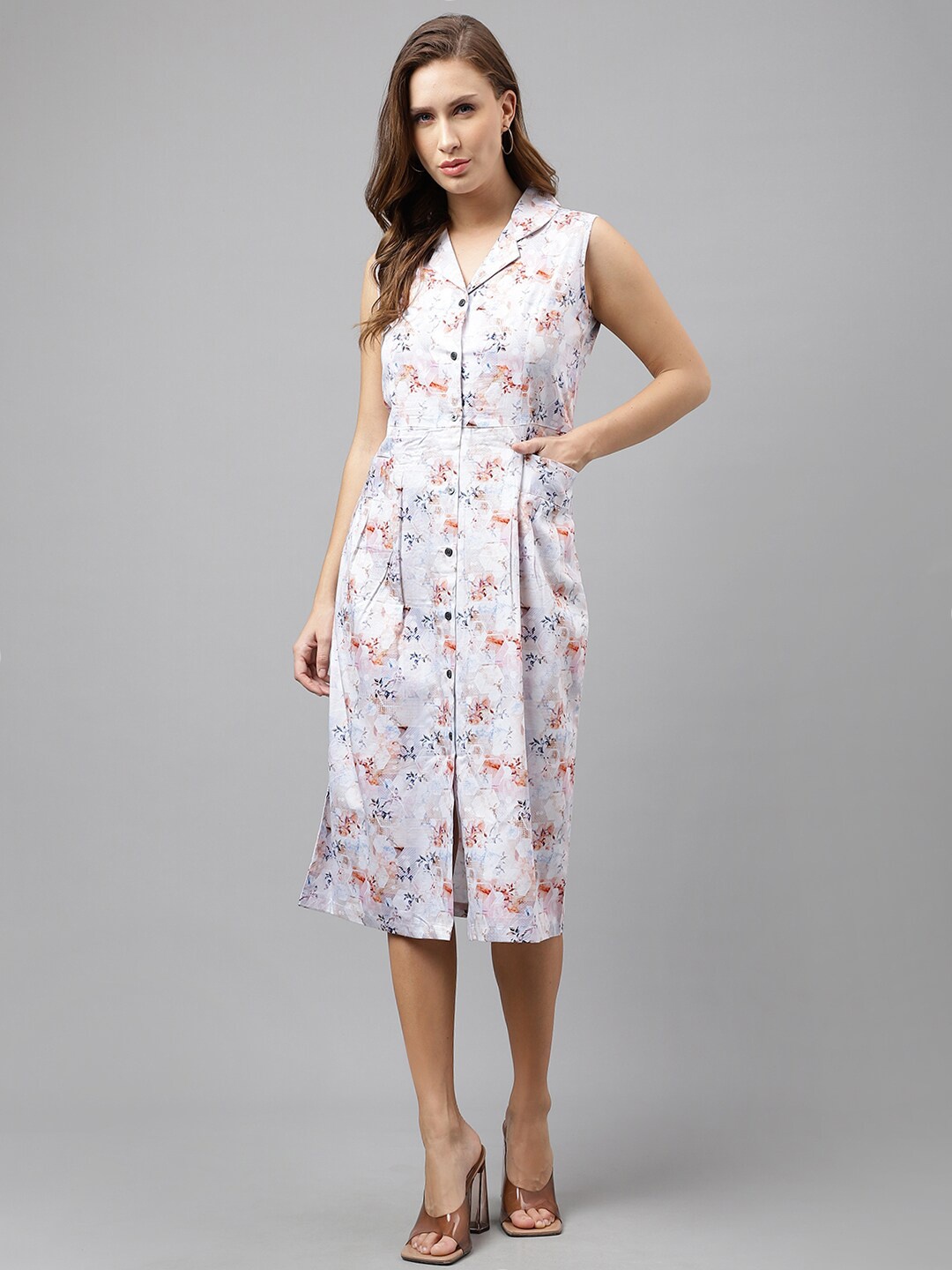 Hancock Floral Printed Lapel Collar Sleeveless Cotton Satin Pleated Shirt Midi Dress, White
Hancock Floral Printed Lapel Collar Sleeveless Cotton Satin Pleated Shirt Midi Dress, White