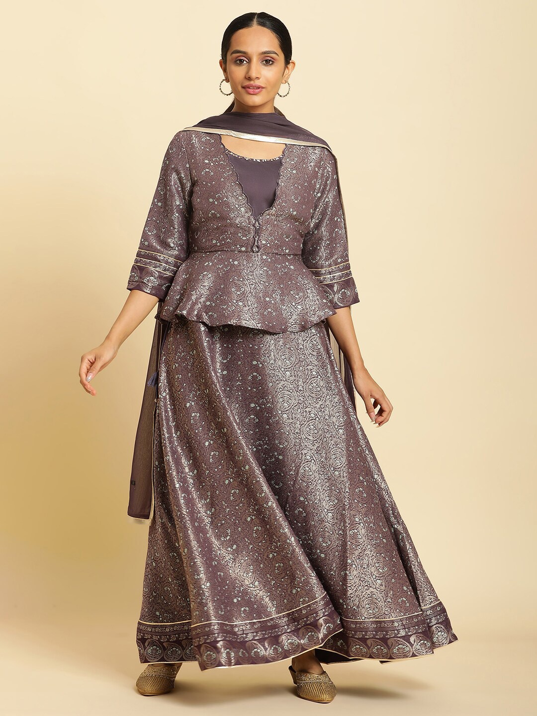 WISHFUL Printed Woven Jacquard Design Ready to Wear Lehenga & Blouse With Dupatta, Purple
WISHFUL Printed Woven Jacquard Design Ready to Wear Lehenga & Blouse With Dupatta, Purple