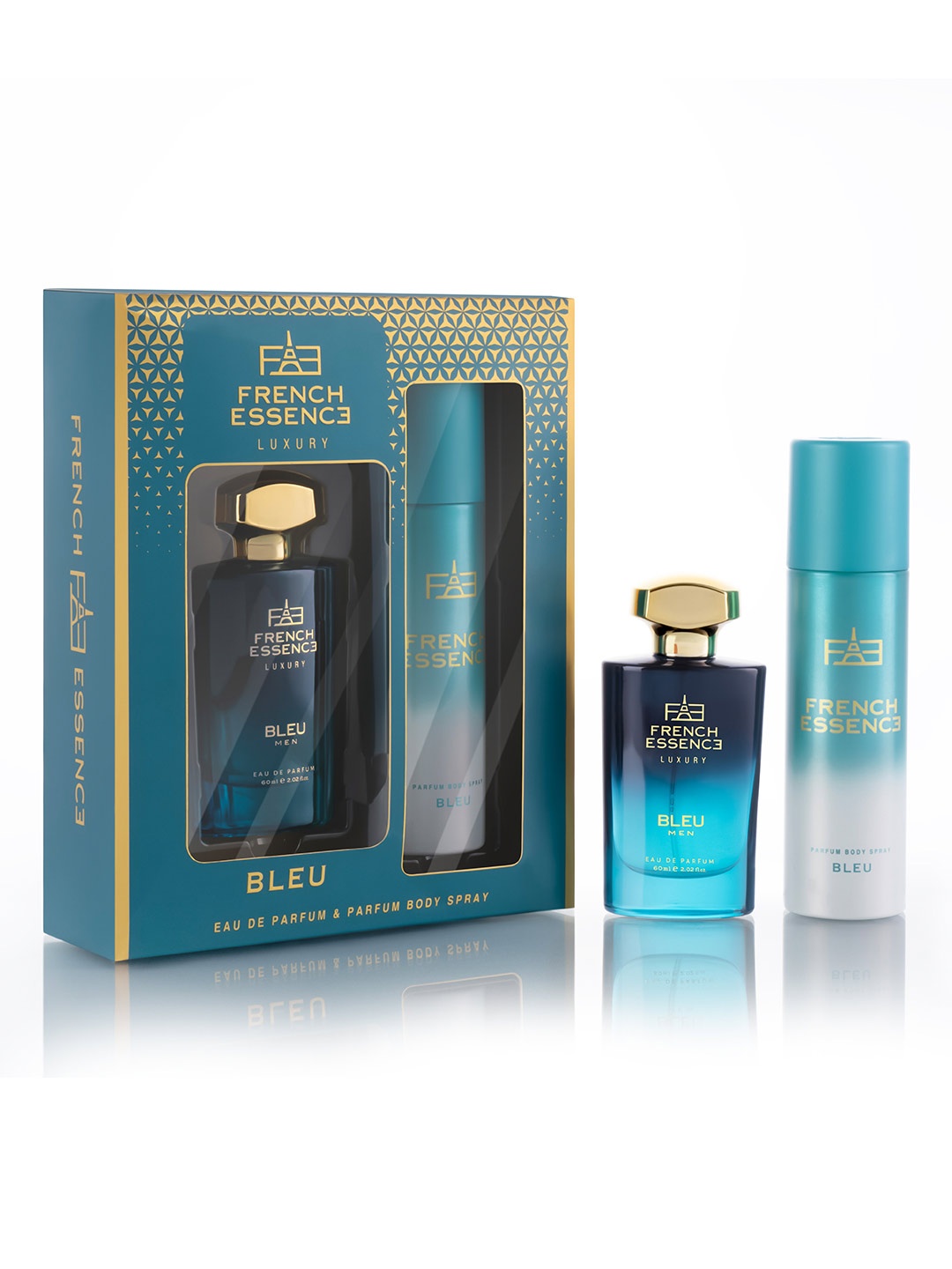 FRENCH ESSENCE Men Set of Bleu Luxury Eau De Parfum - 60ml & Parfum Body Spray - 120ml, Blue
FRENCH ESSENCE Men Set of Bleu Luxury Eau De Parfum - 60ml & Parfum Body Spray - 120ml, Blue