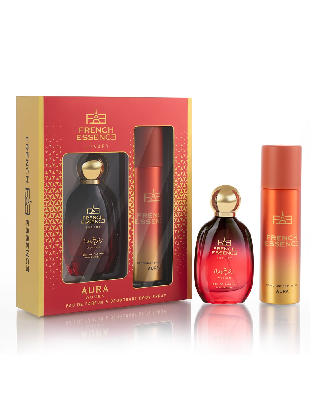 FRENCH ESSENCE Women Set of Aura Luxury Eau De Parfum - 60ml & Deodorant Body Spray -150ml, Red
FRENCH ESSENCE Women Set of Aura Luxury Eau De Parfum - 60ml & Deodorant Body Spray -150ml, Red
