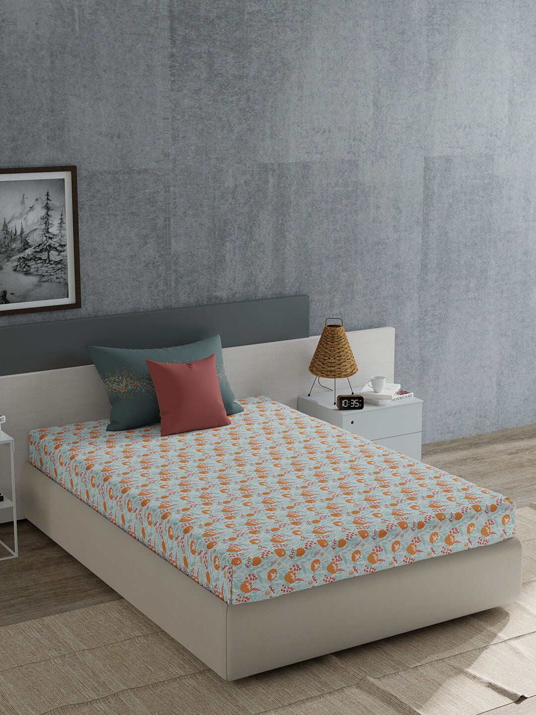 MYTRIDENT Everyday Orange & Blue Floral Cotton 120 TC Single Bedsheet with 1 Pillow Cover
MYTRIDENT Everyday Orange & Blue Floral Cotton 120 TC Single Bedsheet with 1 Pillow Cover