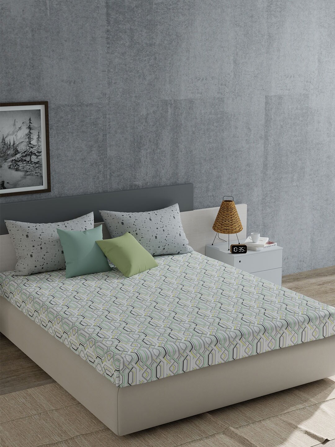 MYTRIDENT Everyday Grey & Green Pure Cotton 120 TC Queen Bedsheet with 2 Pillow Covers
MYTRIDENT Everyday Grey & Green Pure Cotton 120 TC Queen Bedsheet with 2 Pillow Covers