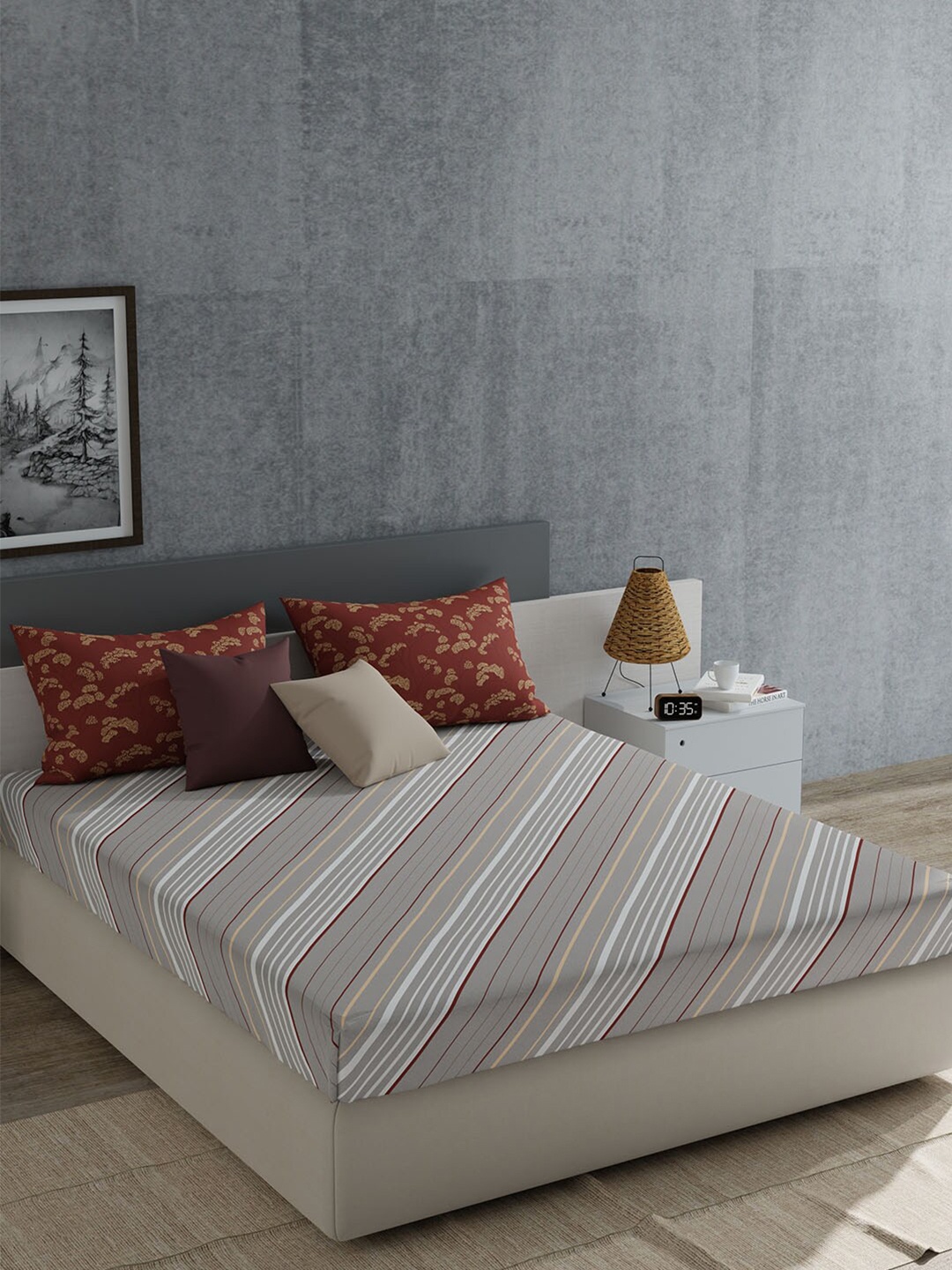 MYTRIDENT Everyday Grey Striped Pure Cotton 120 TC Queen Bedsheet With 2 Pillow Covers
MYTRIDENT Everyday Grey Striped Pure Cotton 120 TC Queen Bedsheet With 2 Pillow Covers