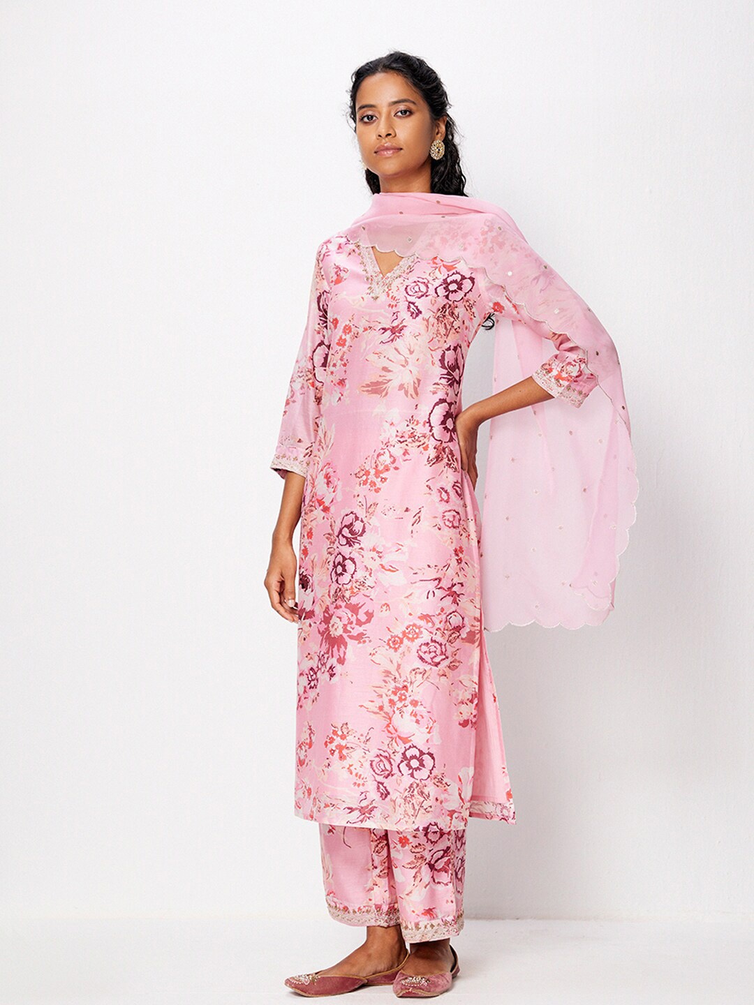 Ancestry Pink Embroidered Dupatta