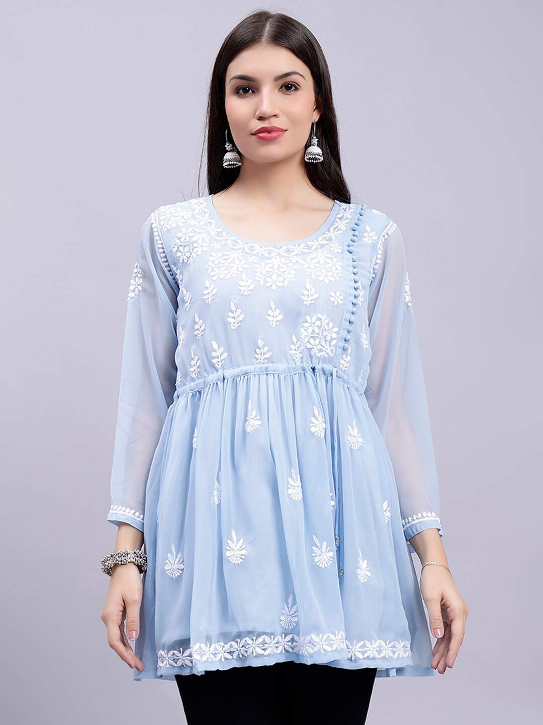 Seva Chikan Ethnic Motifs Embroidered Lucknowi Chikankari A-Line Kurti With Slip, Blue
Seva Chikan Ethnic Motifs Embroidered Lucknowi Chikankari A-Line Kurti With Slip, Blue