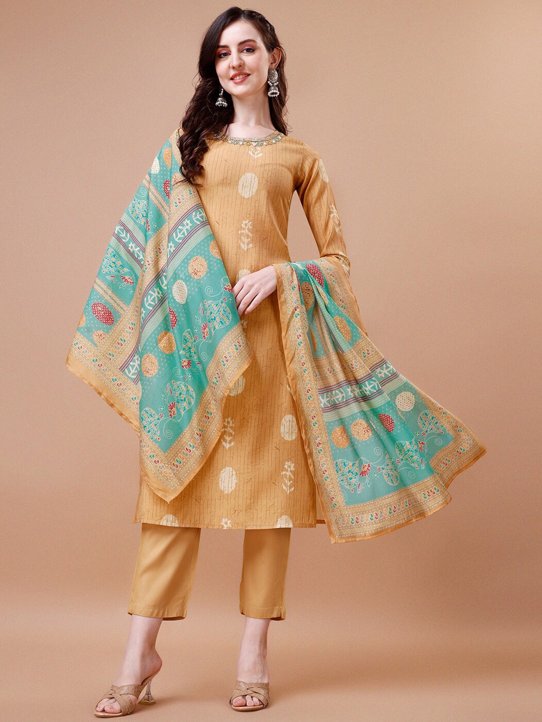 Seerat Ethnic Motifs Printed Thread Work Pure Cotton Straight Kurta & Trousers & Dupatta, Mustard
Seerat Ethnic Motifs Printed Thread Work Pure Cotton Straight Kurta & Trousers & Dupatta, Mustard