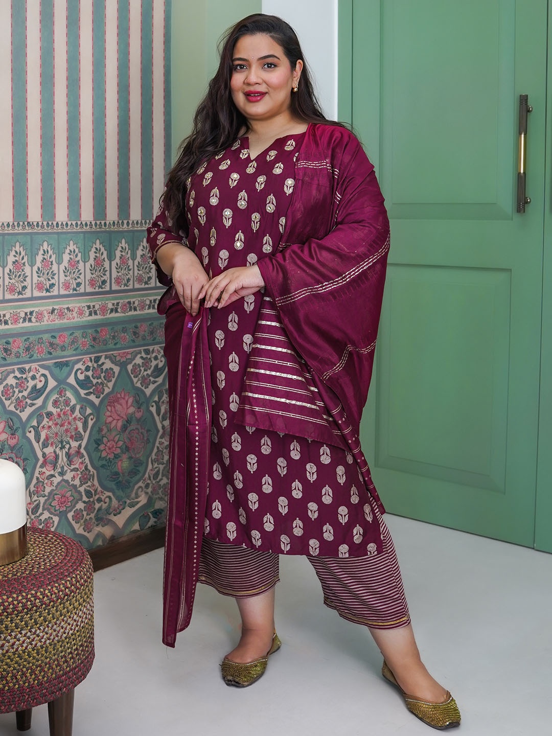 EXTRA LOVE BY LIBAS Plus Size Floral Printed Mirror Work Kurta with Trousers &Dupatta, Maroon
EXTRA LOVE BY LIBAS Plus Size Floral Printed Mirror Work Kurta with Trousers &Dupatta, Maroon