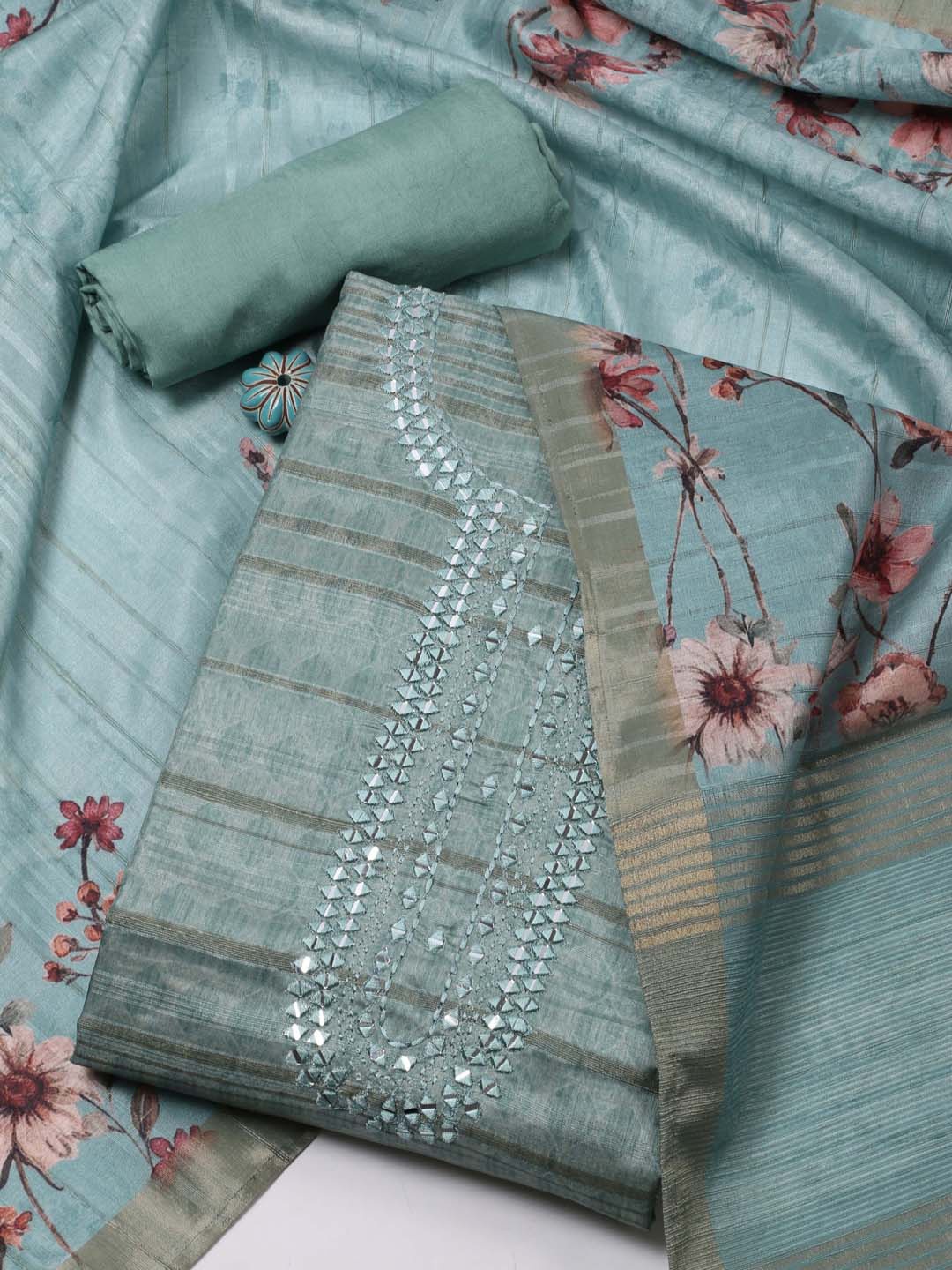 Meena Bazaar Abstract Printed Mirror Work Tussar Silk Unstitched Dress Material, Sea green
Meena Bazaar Abstract Printed Mirror Work Tussar Silk Unstitched Dress Material, Sea green