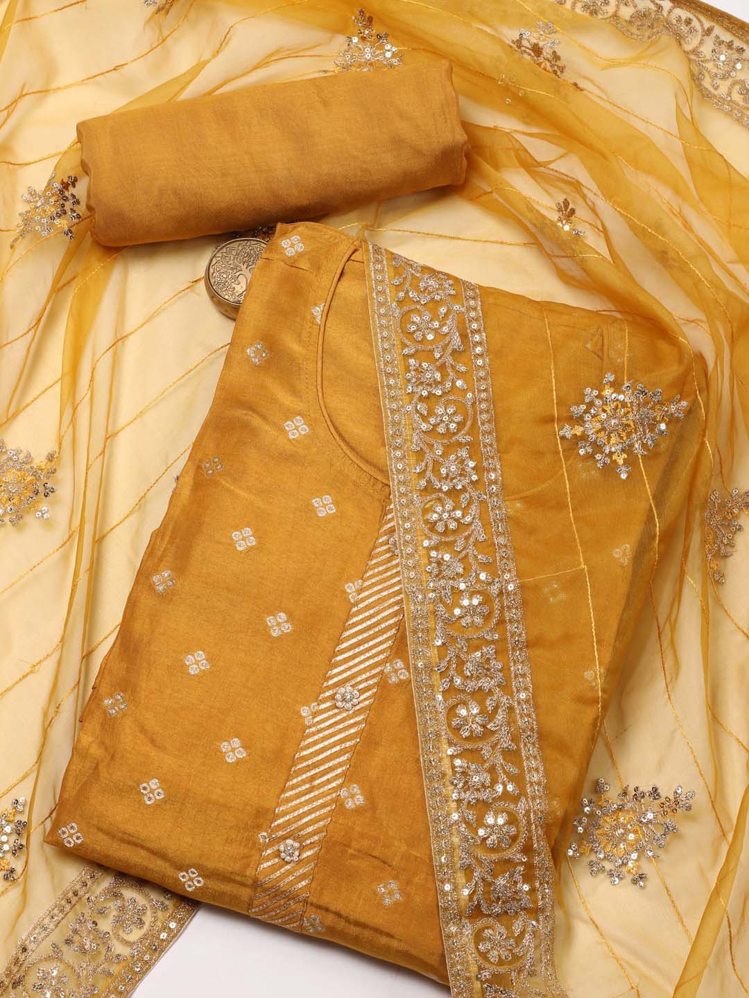 Meena Bazaar Ethnic Motifs Woven Design Sequinned Art Silk Unstitched Dress Material, Mustard
Meena Bazaar Ethnic Motifs Woven Design Sequinned Art Silk Unstitched Dress Material, Mustard