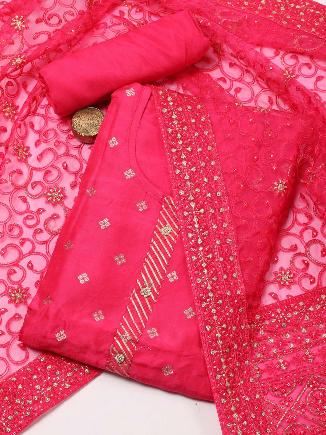 Meena Bazaar Ethnic Motifs Woven Design Sequinned Art Silk Unstitched Dress Material, Fuchsia
Meena Bazaar Ethnic Motifs Woven Design Sequinned Art Silk Unstitched Dress Material, Fuchsia