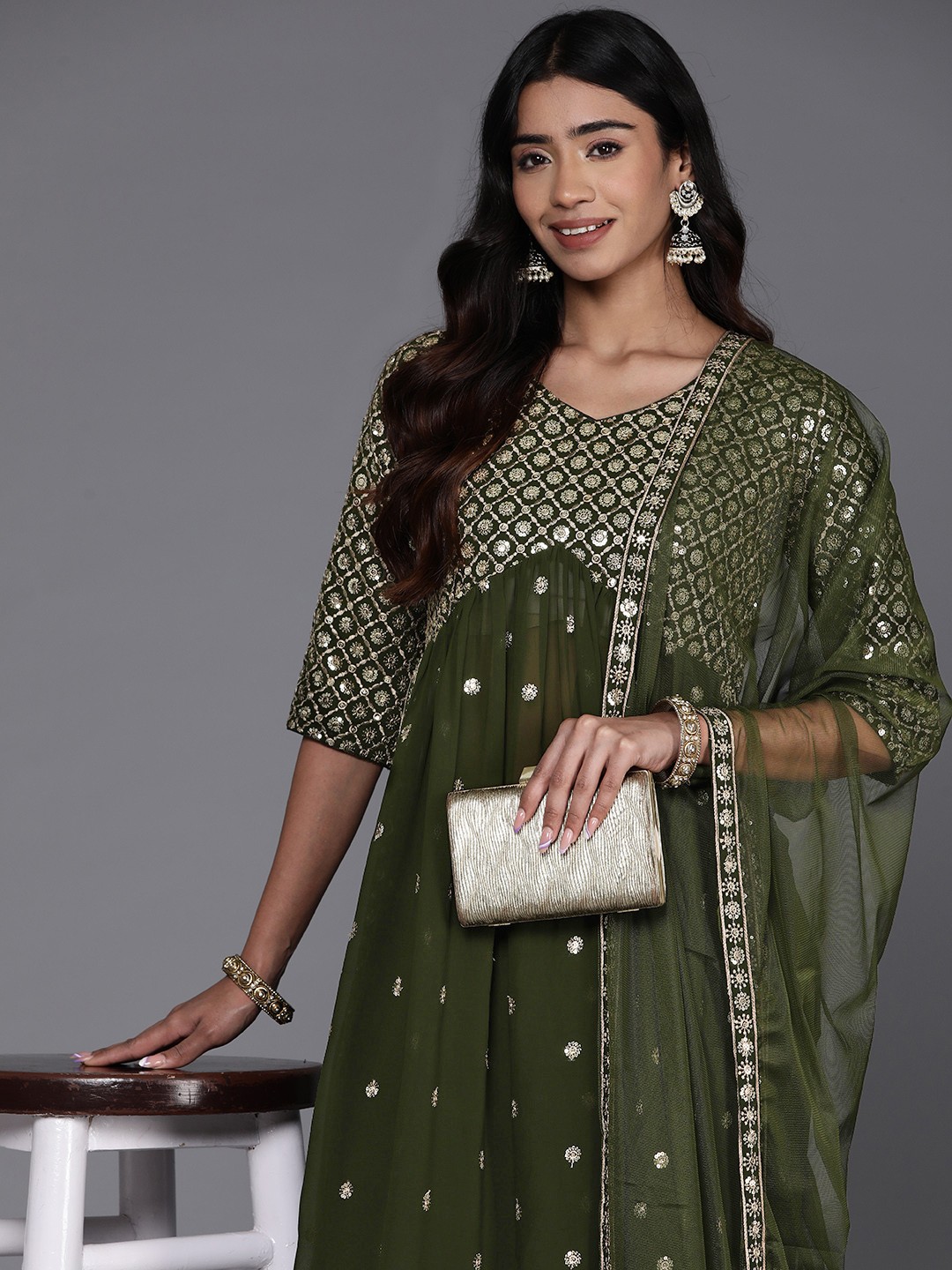 Libas Ethnic Motifs Embroidered High Slit Sequinned Kurta with Palazzos & Dupatta, Green
Libas Ethnic Motifs Embroidered High Slit Sequinned Kurta with Palazzos & Dupatta, Green