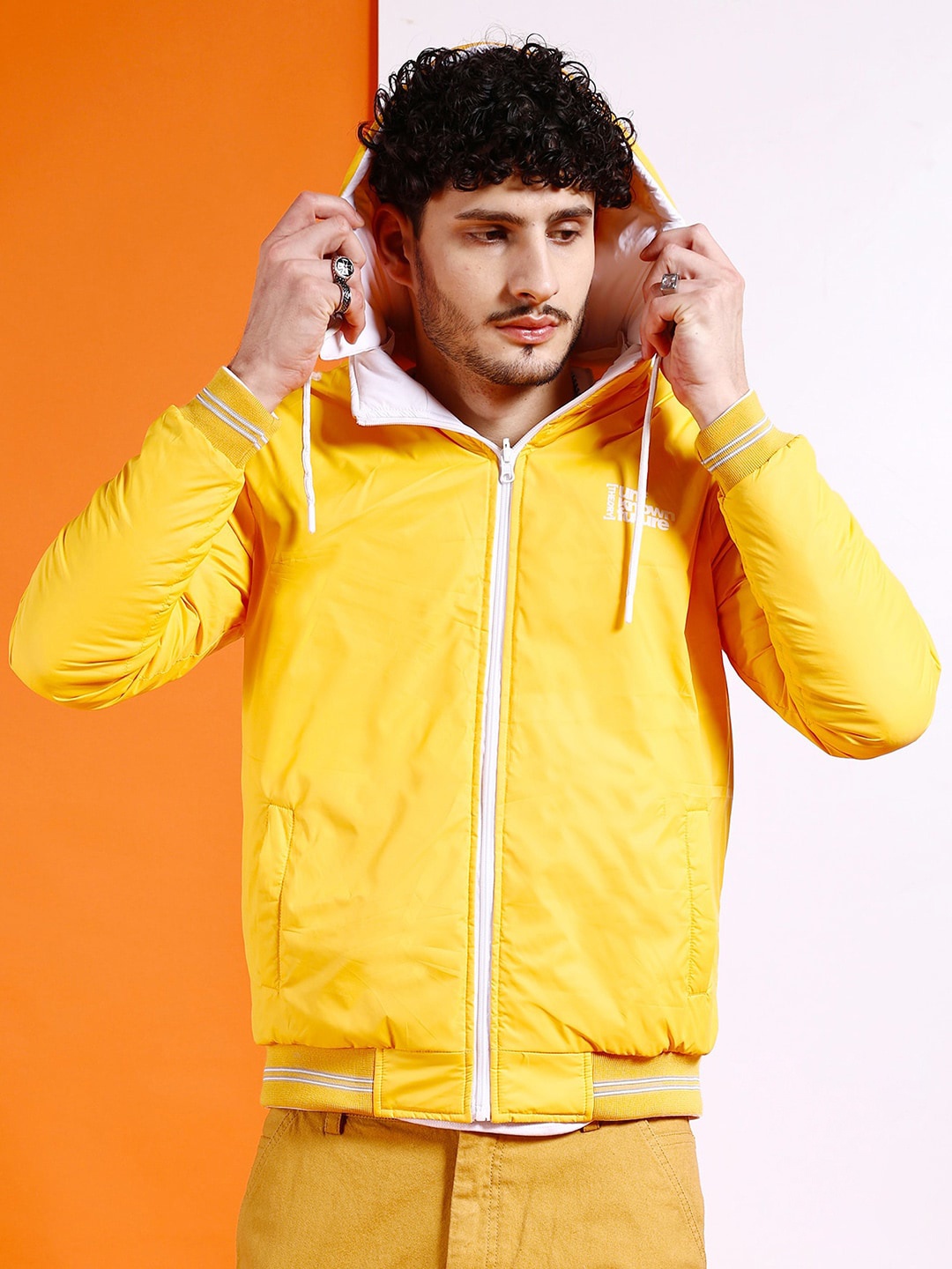 The Indian Garage Co Men White Striped Reversible Outdoor Bomber with Patchwork Jacket
The Indian Garage Co Men White Striped Reversible Outdoor Bomber with Patchwork Jacket