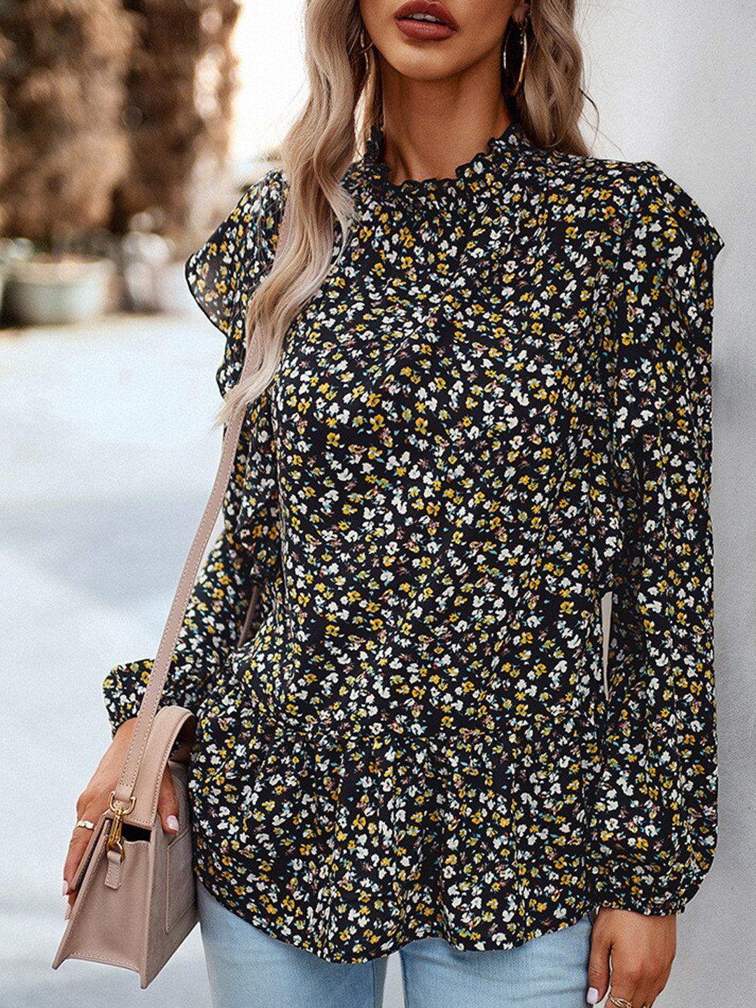 StyleCast Black Floral Print Top
