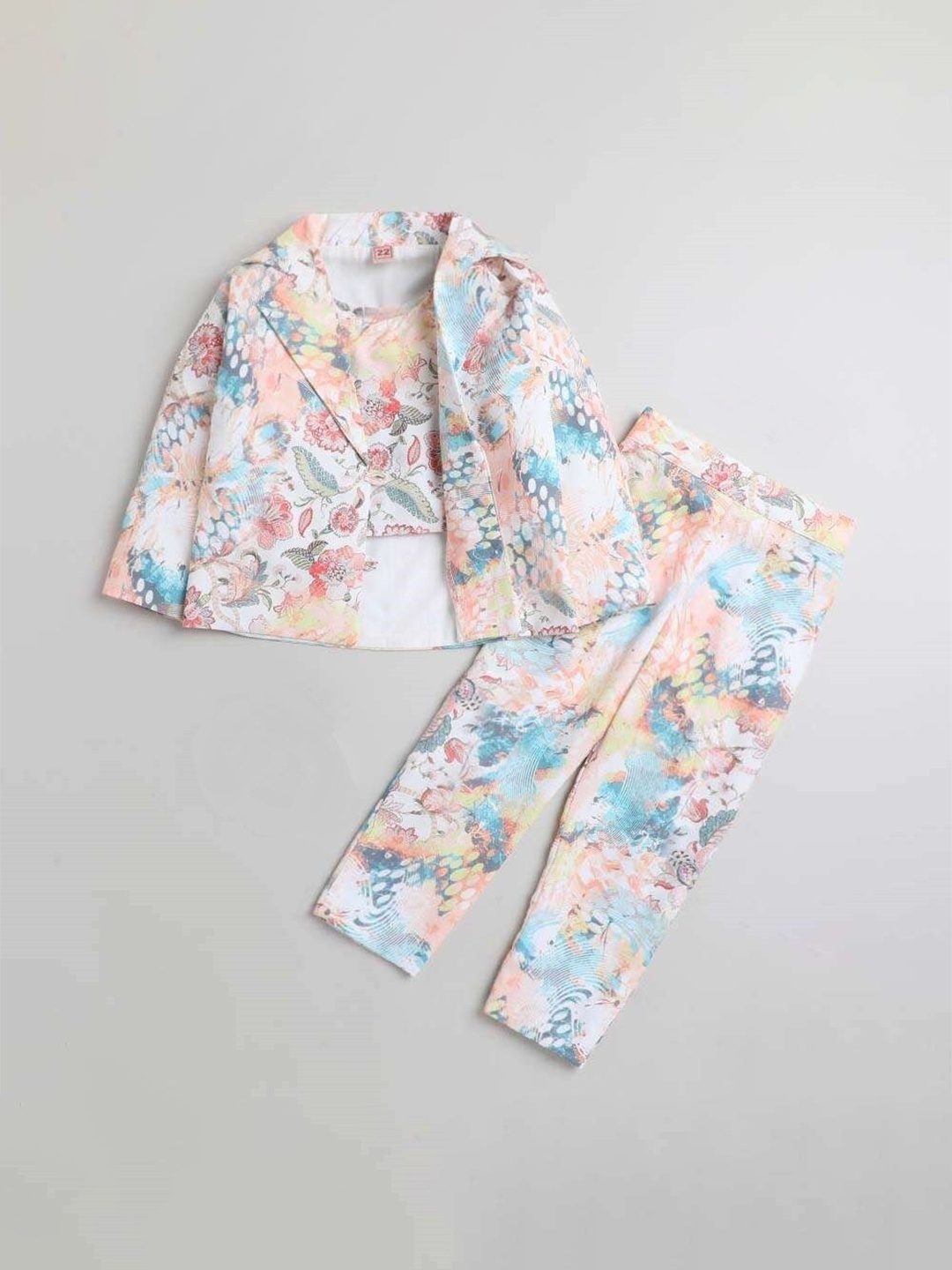 The Magic Wand Girls Printed Top and Blazer with Trousers, Peach