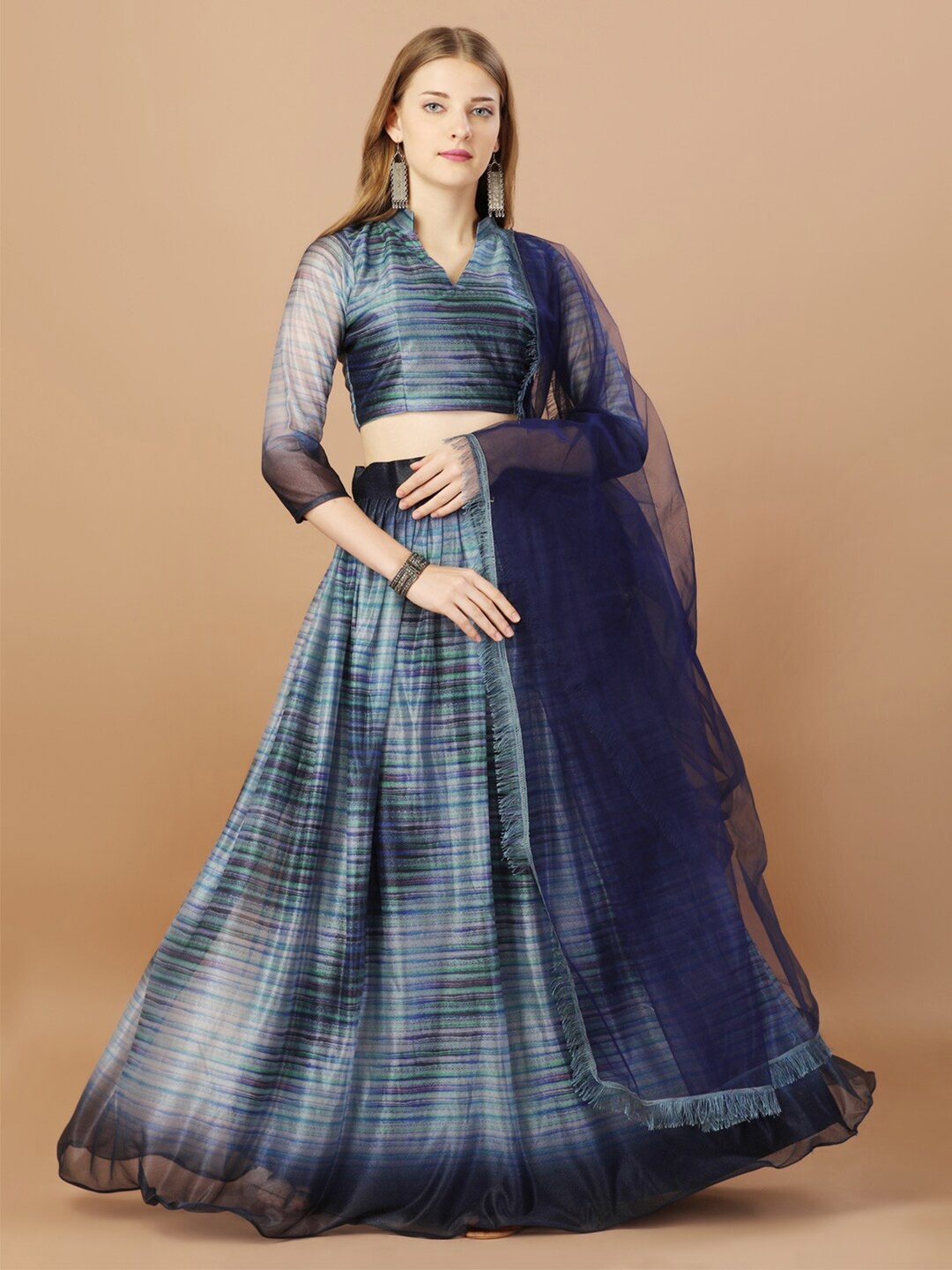Amrutam Fab Striped Semi-Stitched Lehenga & Unstitched Blouse With Dupatta, Navy blue
Amrutam Fab Striped Semi-Stitched Lehenga & Unstitched Blouse With Dupatta, Navy blue