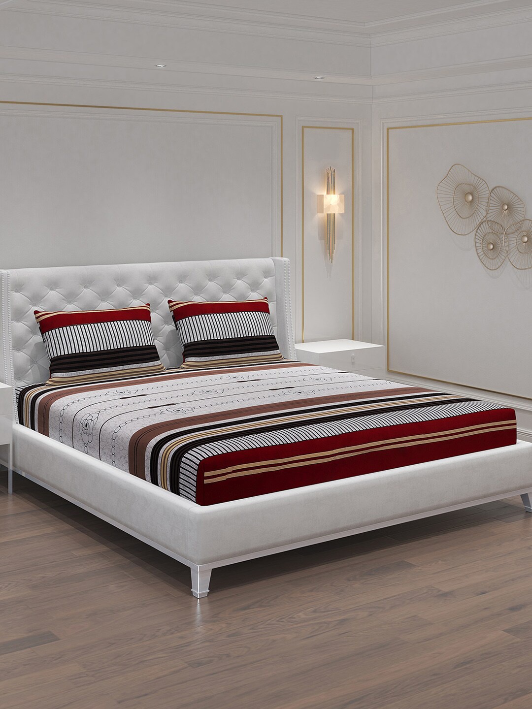Moca By Monte Carlo Off White Striped Microfiber 120 TC Queen Bedsheet & 2 Pillow Covers
Moca By Monte Carlo Off White Striped Microfiber 120 TC Queen Bedsheet & 2 Pillow Covers