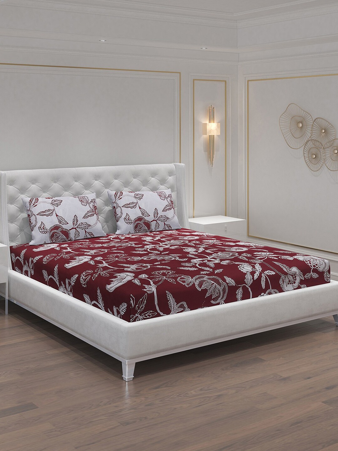 Moca By Monte Carlo Fiona Maroon & White Cotton 104 TC Queen Bedsheet with 2 Pillow Covers
Moca By Monte Carlo Fiona Maroon & White Cotton 104 TC Queen Bedsheet with 2 Pillow Covers