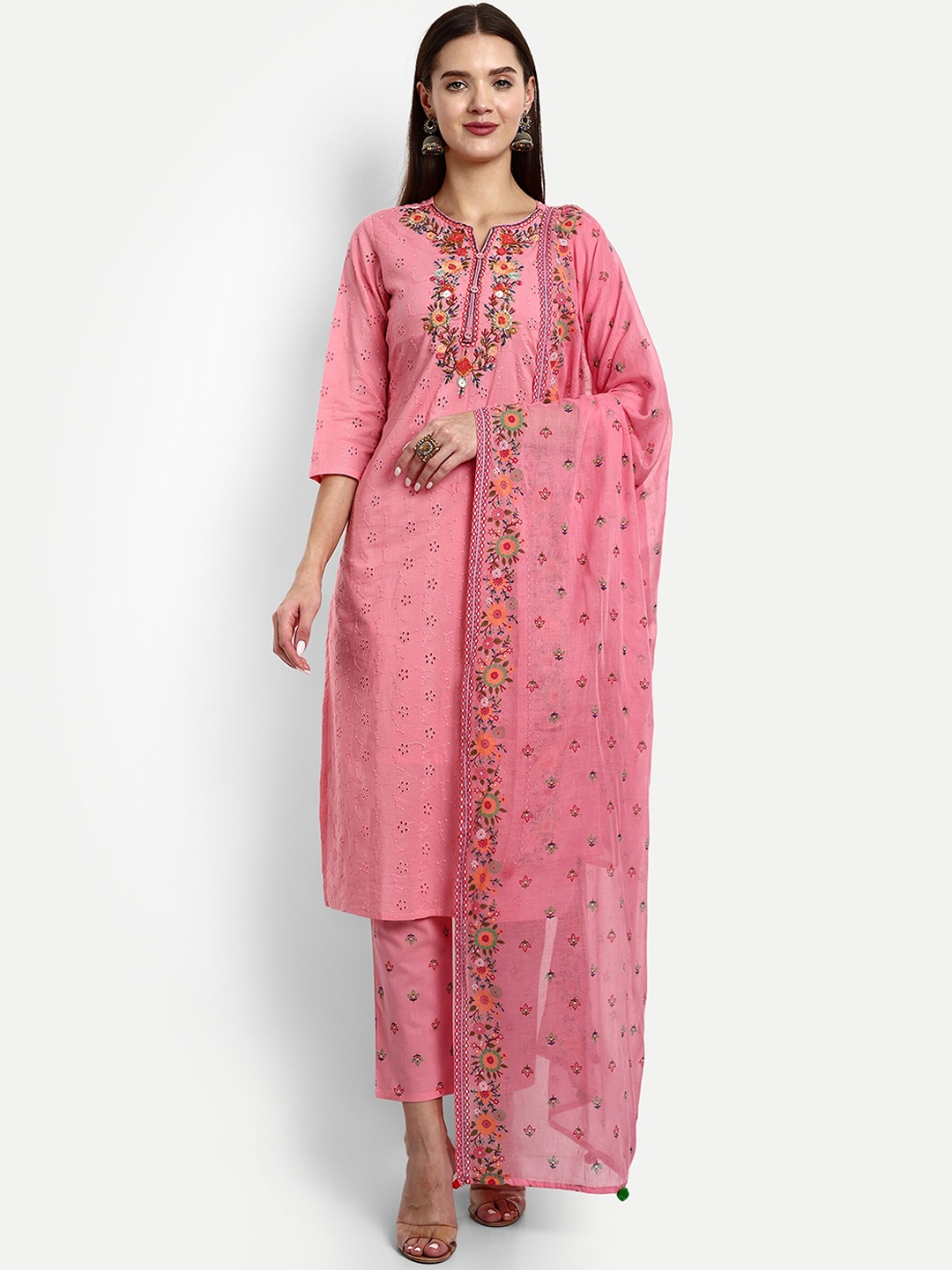 KAVITA GUPTA Floral Yoke Design Pure Cotton Straight Kurta with Trouser & Dupatta, Pink
KAVITA GUPTA Floral Yoke Design Pure Cotton Straight Kurta with Trouser & Dupatta, Pink