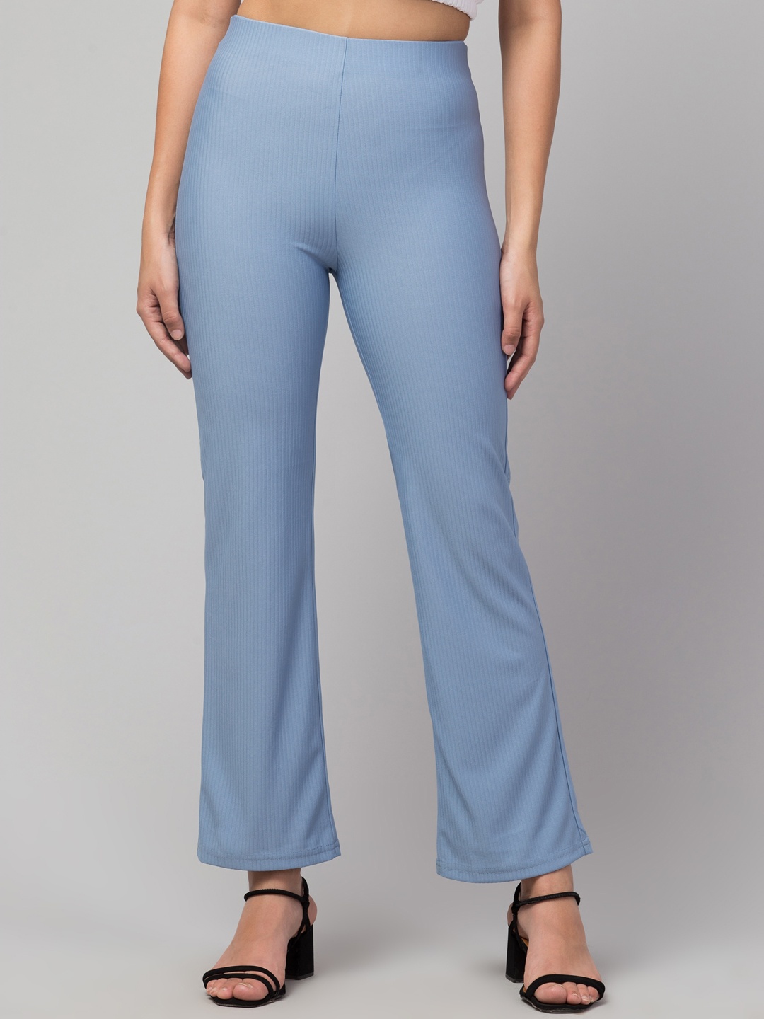 Chemistry Women High-Rise Cotton Bootcut Trousers, Blue