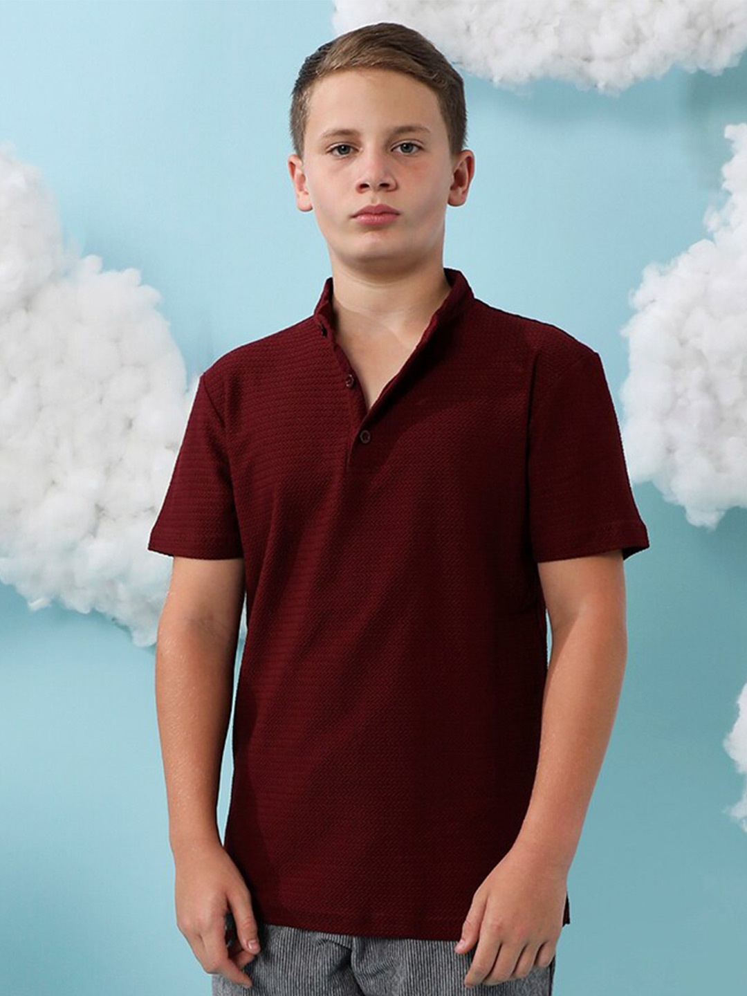 Instafab Boys Self Design Cotton T-shirt, Maroon