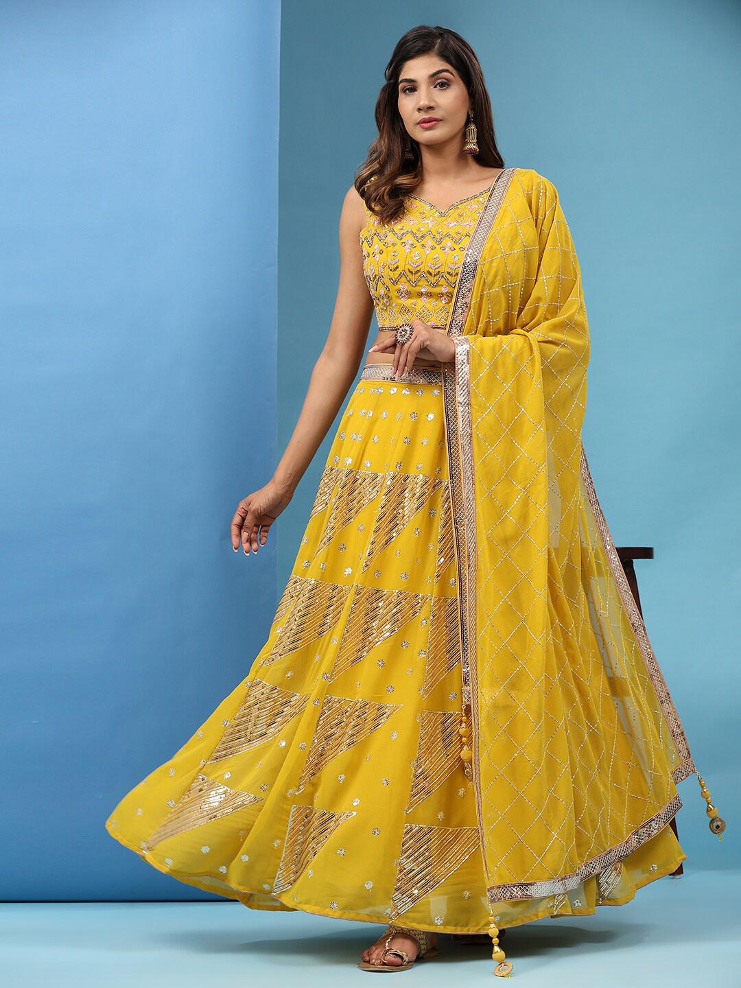 JUST FASHION Embellished Sequinned Ready to Wear Lehenga & Blouse With Dupatta, Yellow
JUST FASHION Embellished Sequinned Ready to Wear Lehenga & Blouse With Dupatta, Yellow