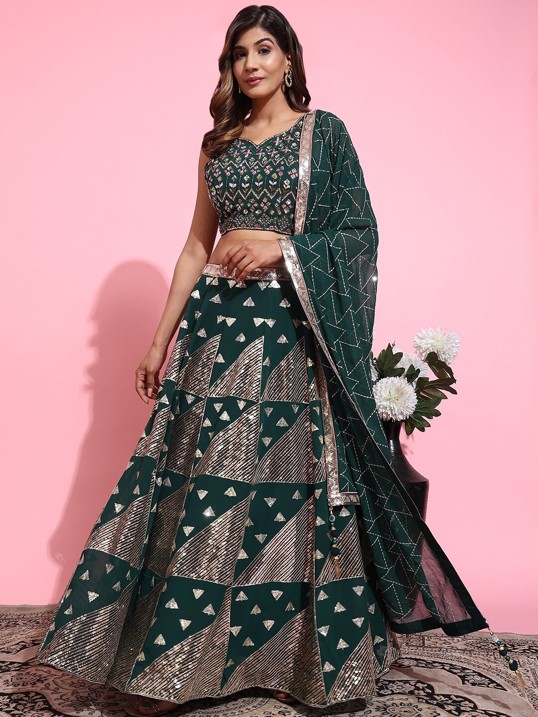 JUST FASHION Embellished Sequinned Ready to Wear Lehenga & Blouse With Dupatta, Green
JUST FASHION Embellished Sequinned Ready to Wear Lehenga & Blouse With Dupatta, Green