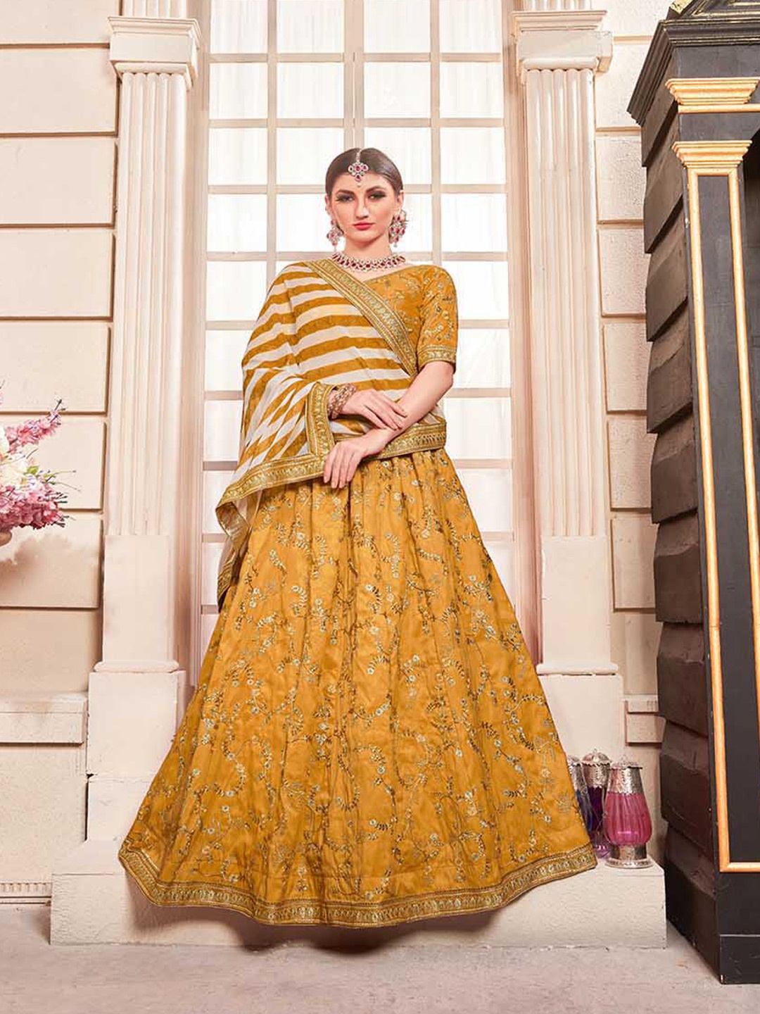 SHUBHKALA Embroidered Silk Semi Stitched Lehenga & Unstitched Blouse With Dupatta, Yellow
SHUBHKALA Embroidered Silk Semi Stitched Lehenga & Unstitched Blouse With Dupatta, Yellow