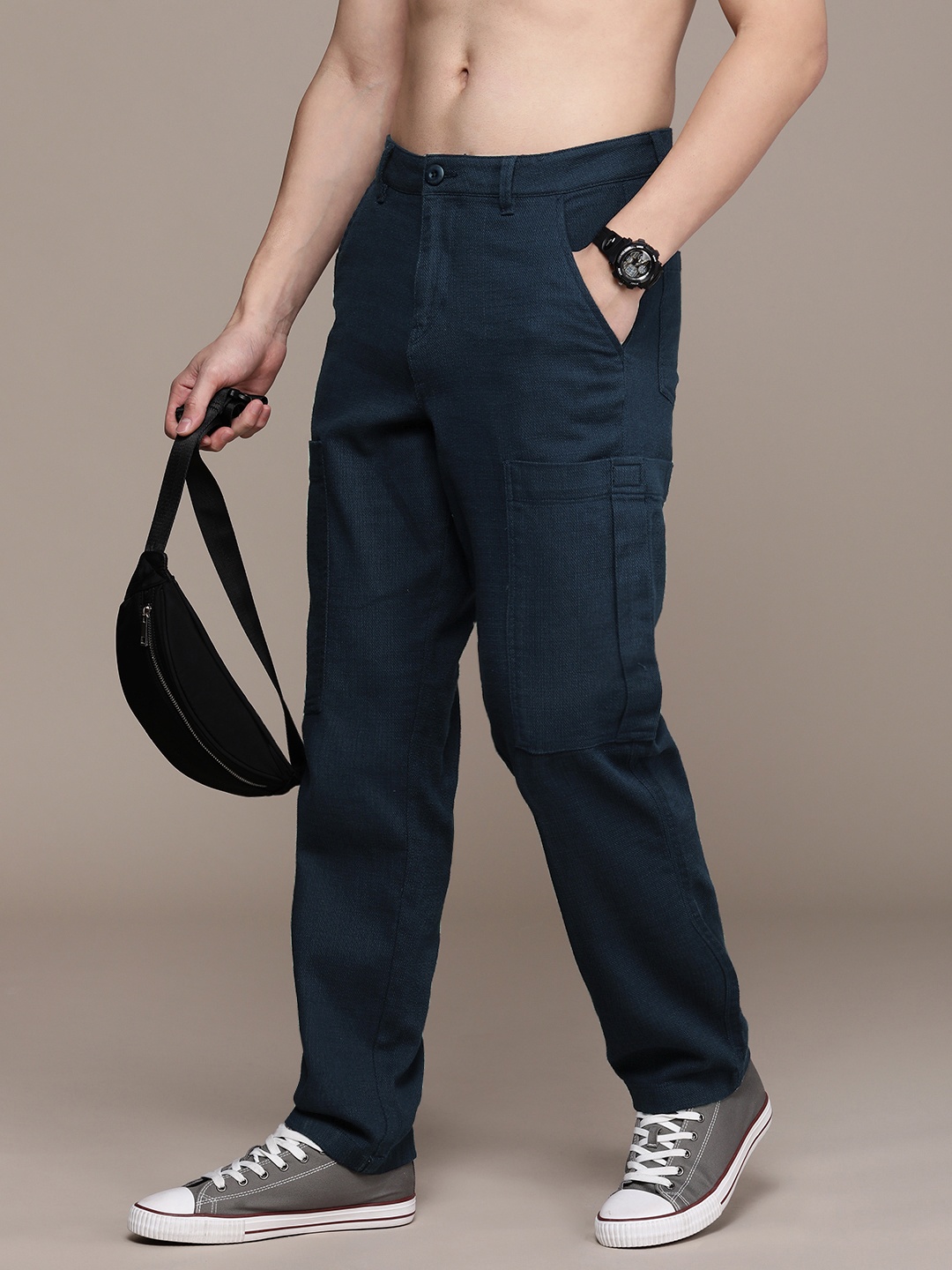 The Roadster Life Co. Men Pure Cotton Mid Rise Self Design Relaxed Fit Cargos Trousers, Navy blue
The Roadster Life Co. Men Pure Cotton Mid Rise Self Design Relaxed Fit Cargos Trousers, Navy blue