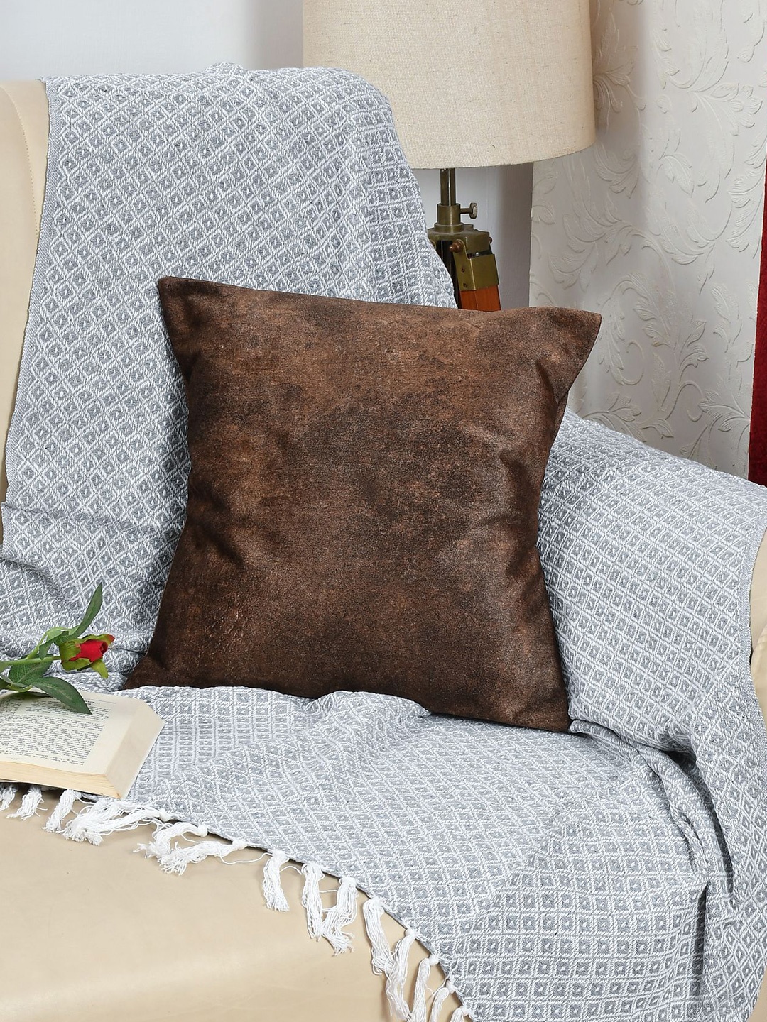 Florida Brown Velvet Square Cushion Cover