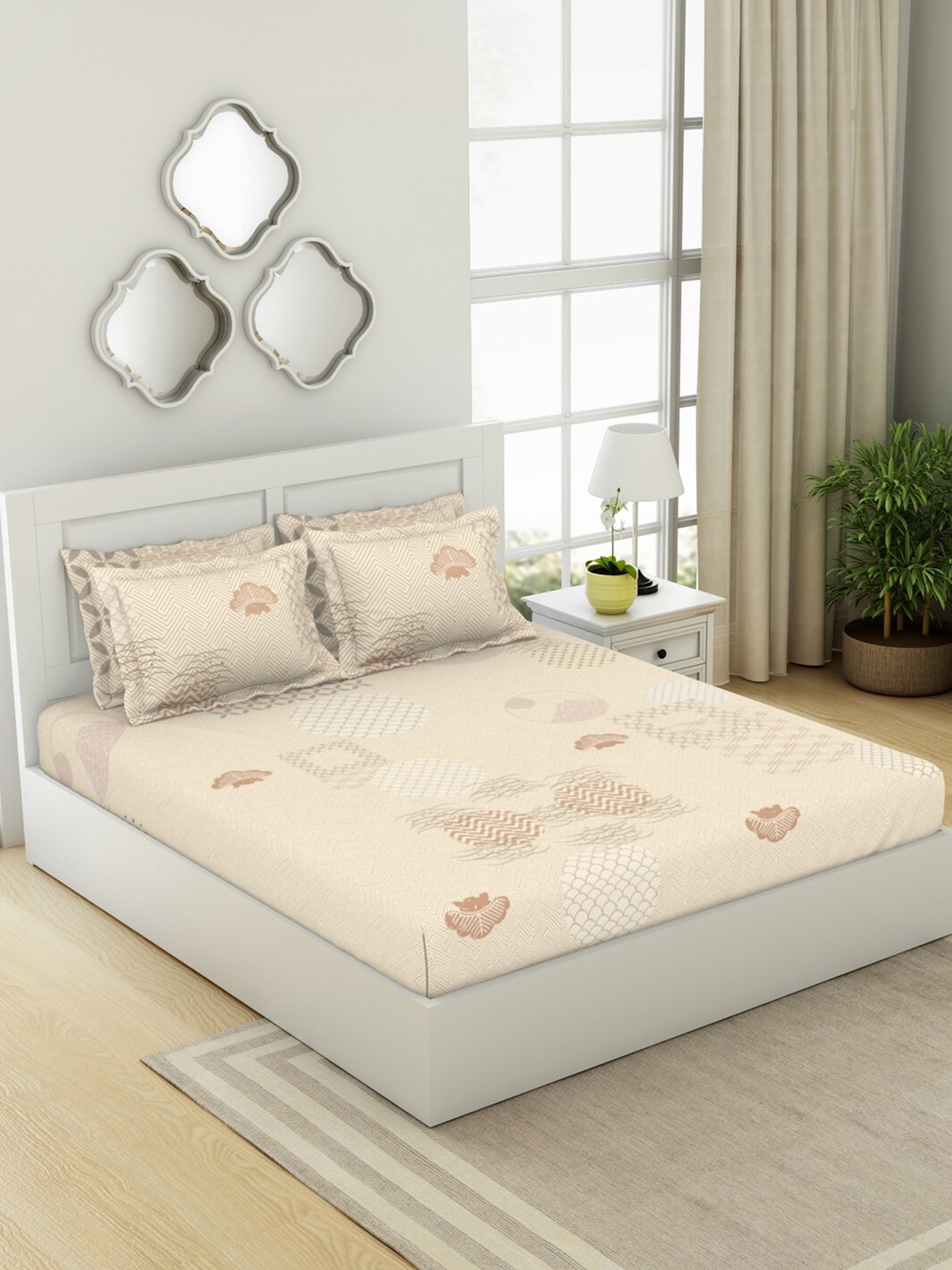 SPACES Pattern Art Cream Printed Egyptian Cotton 350 TC King Bedsheet & 4 Pillow Covers
SPACES Pattern Art Cream Printed Egyptian Cotton 350 TC King Bedsheet & 4 Pillow Covers