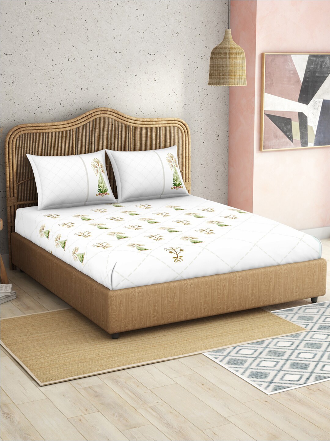 SPACES Kalakari Haath Green Ethnic Motifs Cotton 210 TC King Bedsheet & 2 Pillow Covers
SPACES Kalakari Haath Green Ethnic Motifs Cotton 210 TC King Bedsheet & 2 Pillow Covers