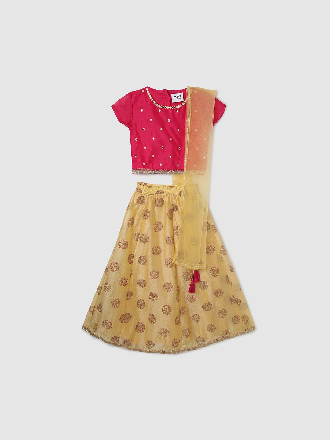 max Girls Embroidered Mirror Work Ready to Wear Lehenga & Blouse With Dupatta, Yellow
max Girls Embroidered Mirror Work Ready to Wear Lehenga & Blouse With Dupatta, Yellow