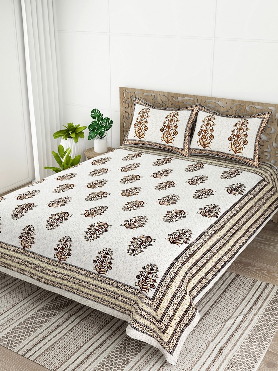 Salona Bichona Beige & Brown Floral Cotton 120 TC Queen Bedsheet with 2 Pillow Covers
Salona Bichona Beige & Brown Floral Cotton 120 TC Queen Bedsheet with 2 Pillow Covers