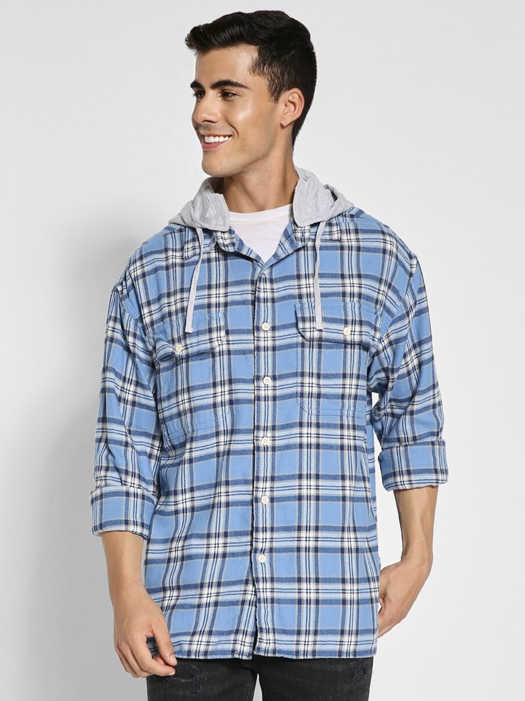 AMERICAN EAGLE OUTFITTERS Tartan Checks Opaque Hooded Pure Cotton Casual Shirt, Blue
AMERICAN EAGLE OUTFITTERS Tartan Checks Opaque Hooded Pure Cotton Casual Shirt, Blue