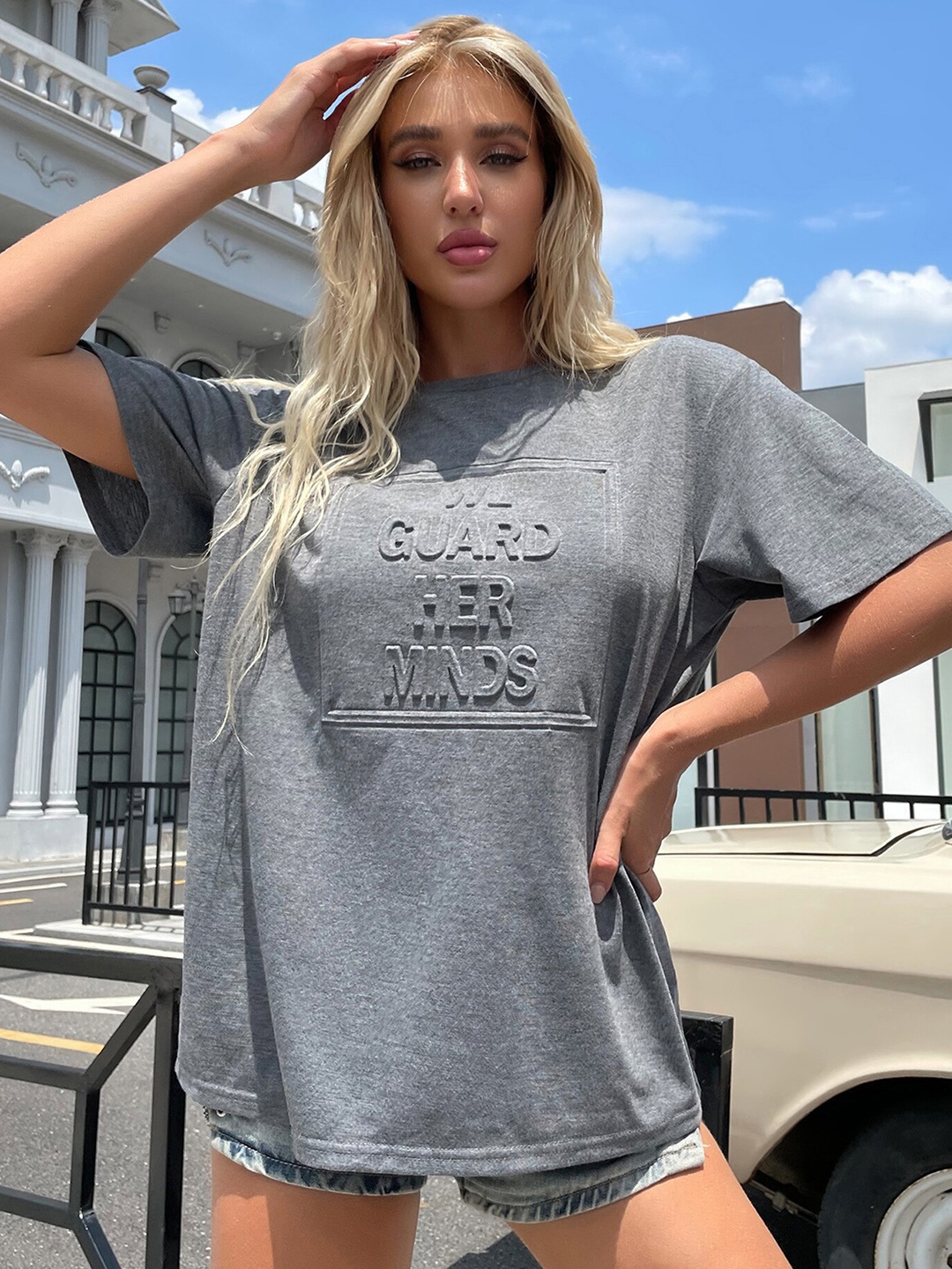 LULU & SKY Typography Printed T Shirt, Grey
