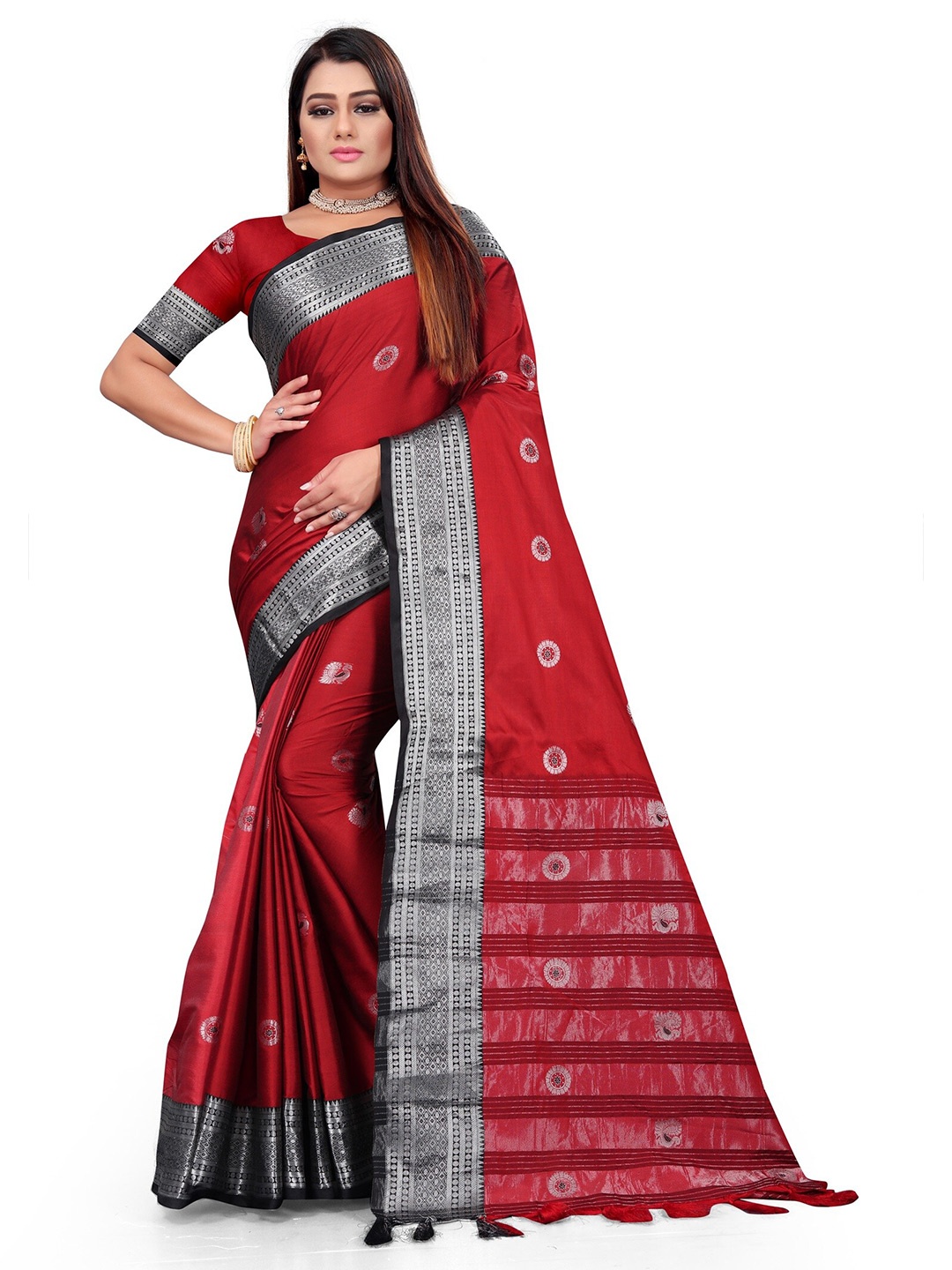 Mitera Red Ethnic Motifs Woven Design Banarasi Saree