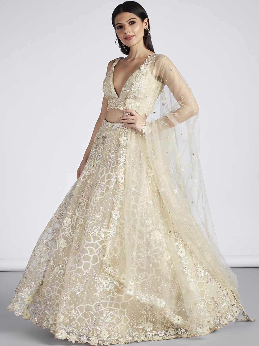 panchhi Embroidered Sequinned Semi-Stitched Lehenga & Unstitched Blouse With Dupatta, Cream
panchhi Embroidered Sequinned Semi-Stitched Lehenga & Unstitched Blouse With Dupatta, Cream