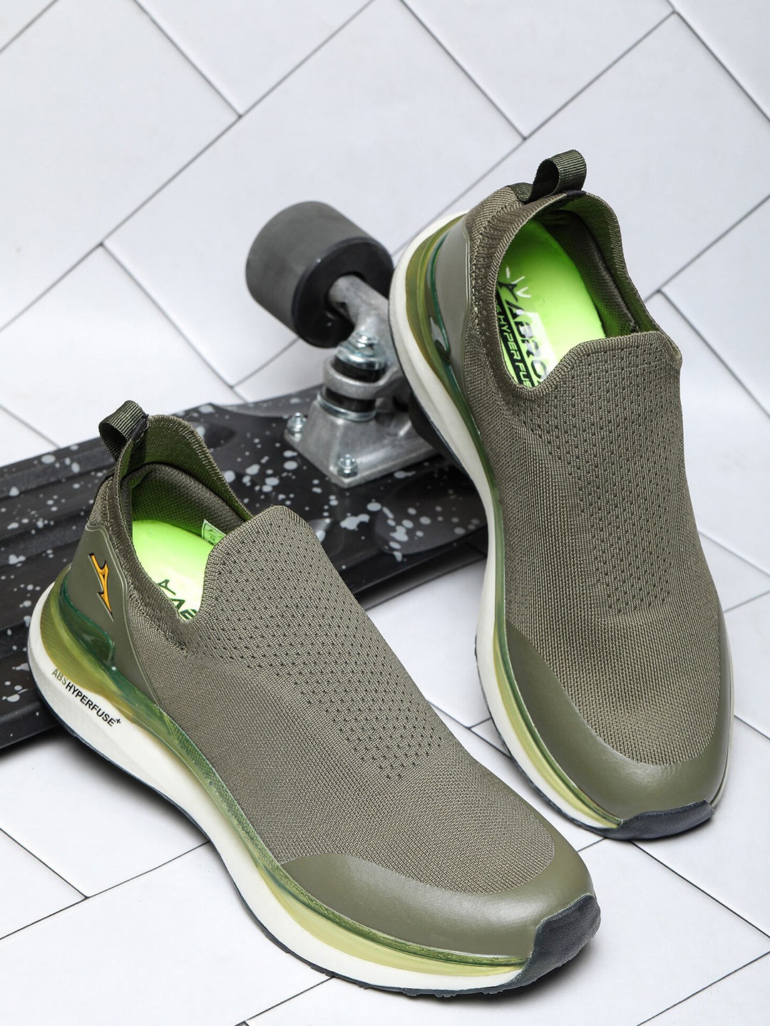 ABROS Men Delite Slip-On Running Shoes, Olive