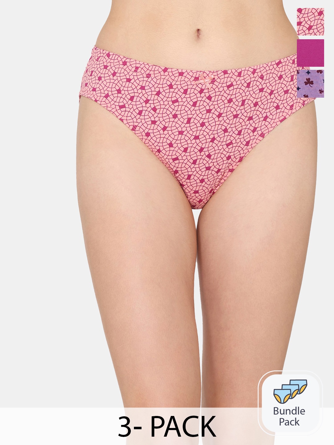 Rosaline by Zivame Pack Of 3 Cotton Anti-Microbial Hipster Briefs, Purple