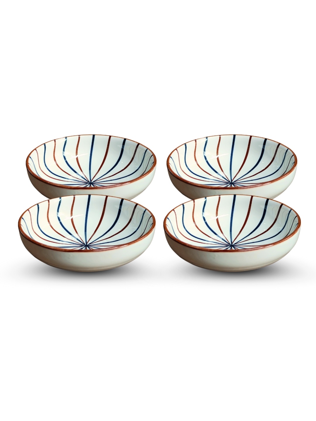 

YELONA White & Blue 4 Pieces Geometric Printed Porcelain Glossy Bowls 80 ML Each