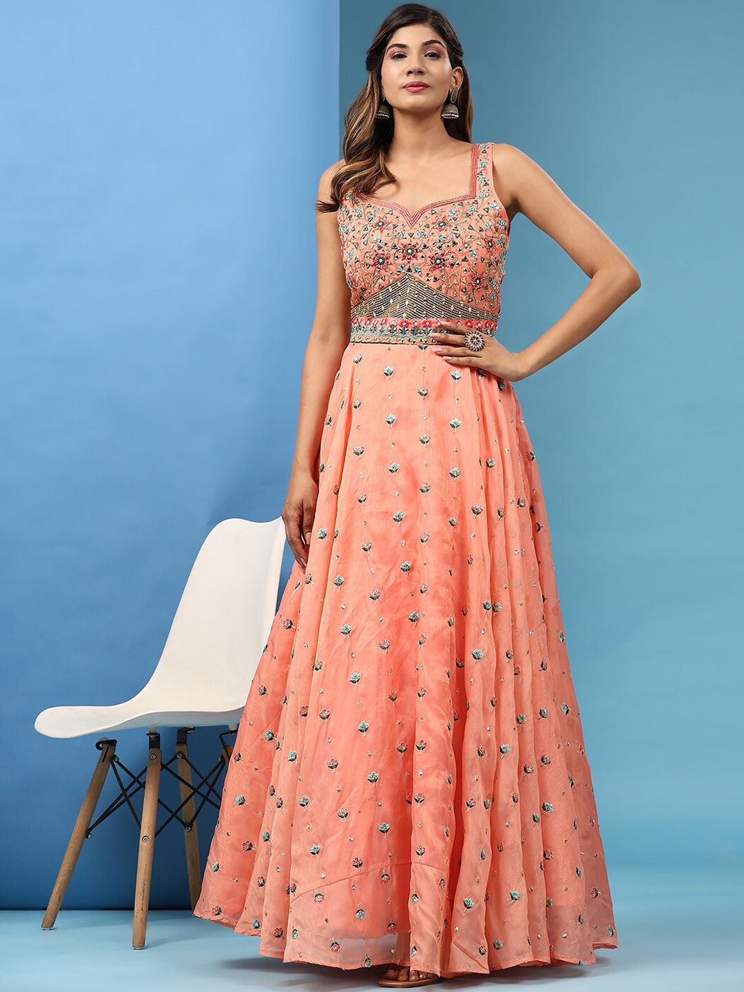 JUST FASHION Floral Embroidered Mirror Work Silk Gown Ethnic Dress With Dupatta, Peach
JUST FASHION Floral Embroidered Mirror Work Silk Gown Ethnic Dress With Dupatta, Peach