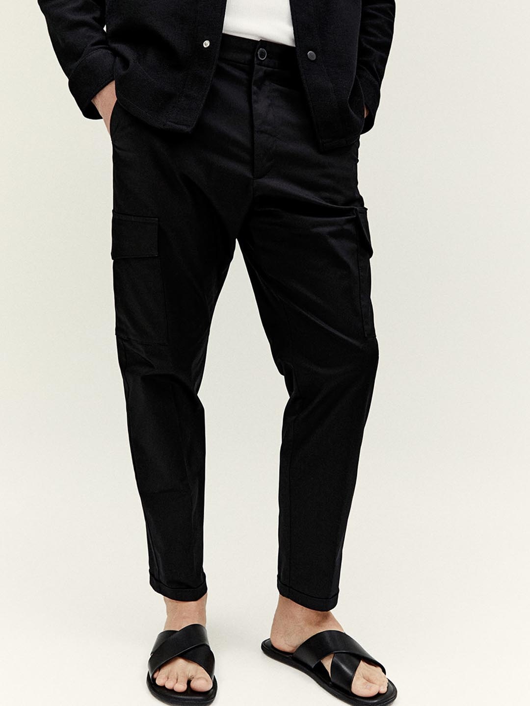 H&M Slim Fit Cargo Trousers, Black