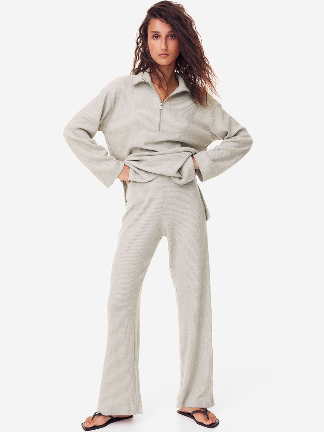 H&M Women Ribbed Trousers, Beige