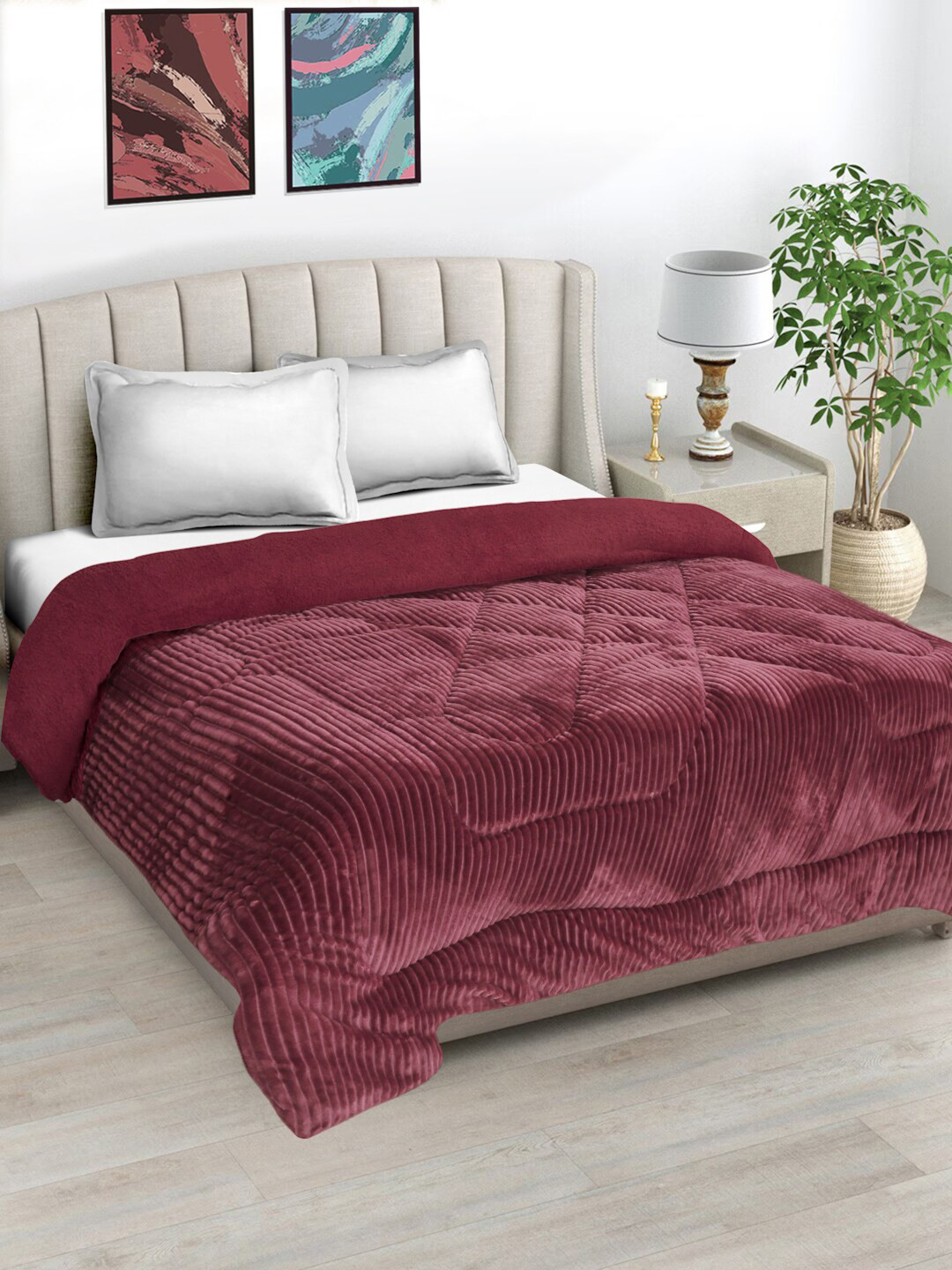 FABINALIV Maroon Striped Wool Heavy Winter 950 GSM Microfiber Filling Double Bed Quilt
FABINALIV Maroon Striped Wool Heavy Winter 950 GSM Microfiber Filling Double Bed Quilt