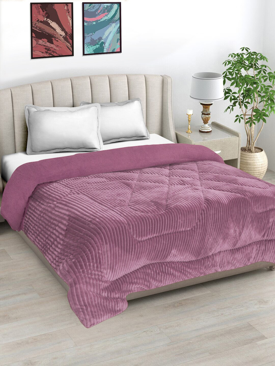 FABINALIV Pink Striped Wool Heavy Winter 950 GSM Micro Fiber Filling Double Bed Quilt
FABINALIV Pink Striped Wool Heavy Winter 950 GSM Micro Fiber Filling Double Bed Quilt